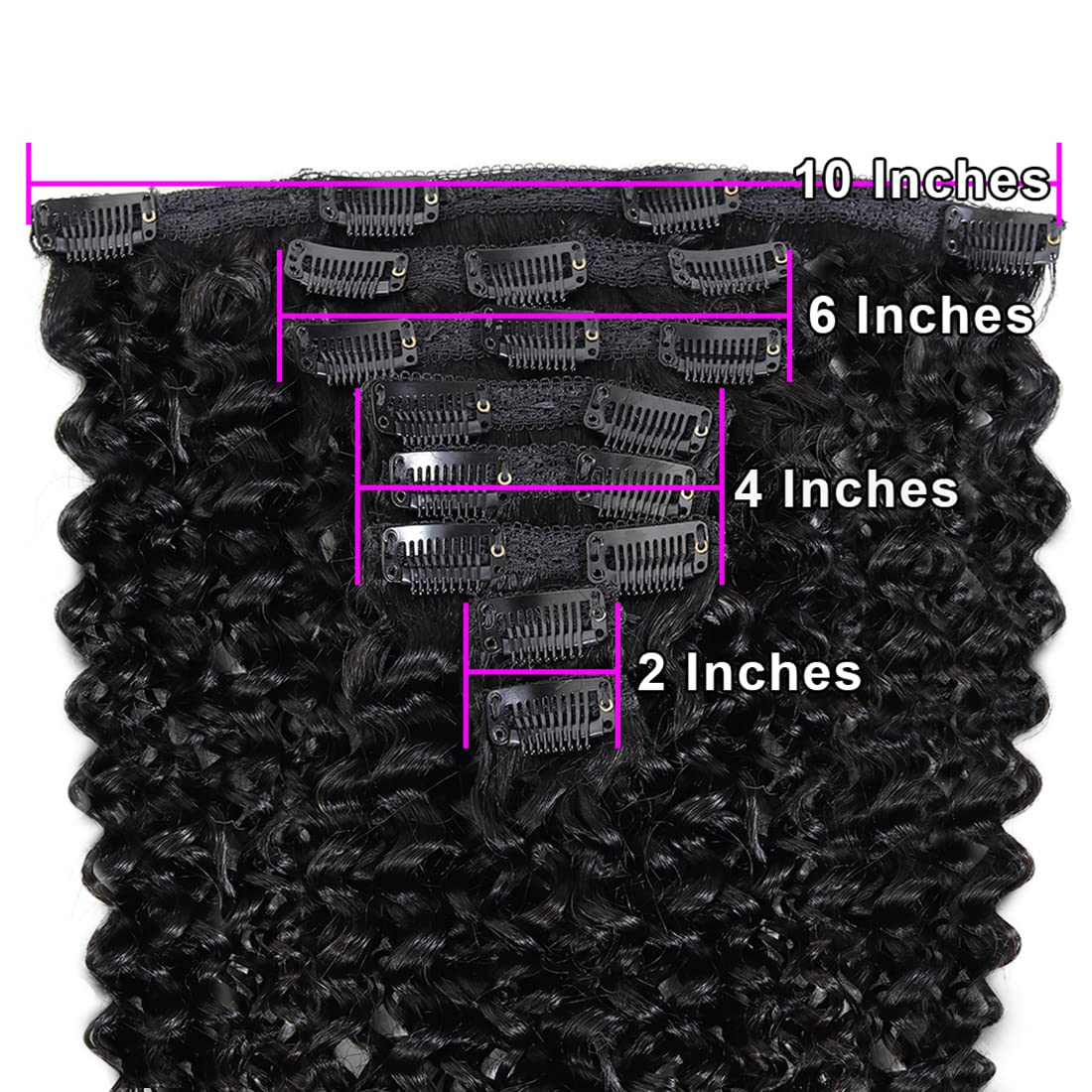 Kinky Curly Clip-In Human Hair Extensions - 1 Set 3C/4A Curly Wave Weft (8 Pieces/Lot, 20