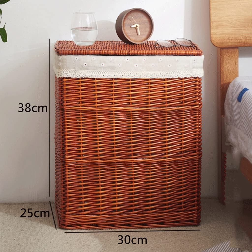 Wicker Basket with Lid - 30x25x38cm Storage Basket for Home Organization, Gifts, Shelves, Shoes, Laundry & Clothes | Natural Woven Fabric Bin for Bedroom, Bathroom & Closet Storage