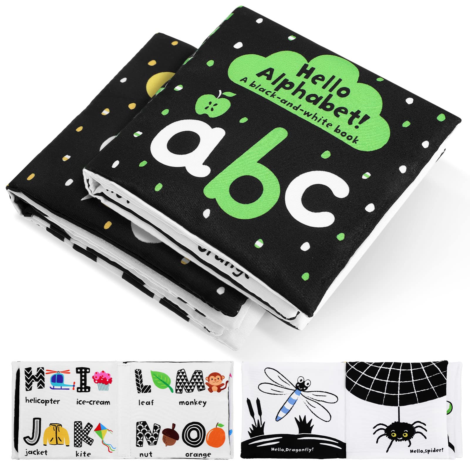 Toyvian 2 Pack Black & White High Contrast Baby Soft Cloth Books - Crinkle Sensory Activity for Early Learning (0-12 Months) | Perfect Newborn Educational Toys for Boys & Girls | Great for Tummy Time & Nursery Play