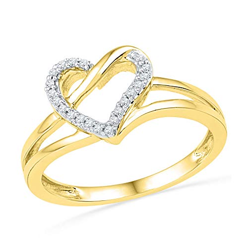Dazzlingrock 10K Yellow Gold Women's Round Diamond Heart Outline Ring - 1/20 CTW, Elegant Jewelry Gift for Valentine's Day, Anniversary & Special Occasions