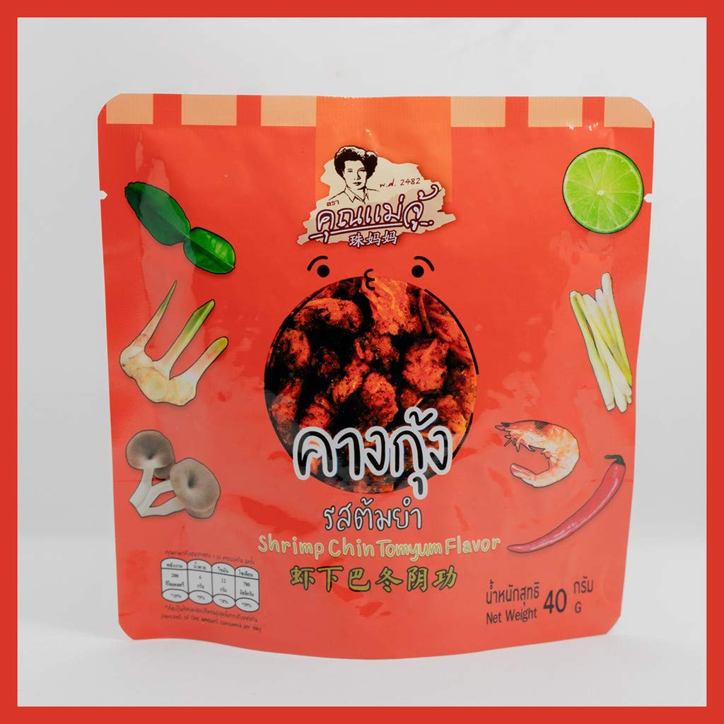 Mae Ju Brand Shrimp Chips, Tom Yum Flavor, 40g x 6 Packs - Crunchy Thai Snacks for Parties, Movie Nights & Asian Cuisine Lovers