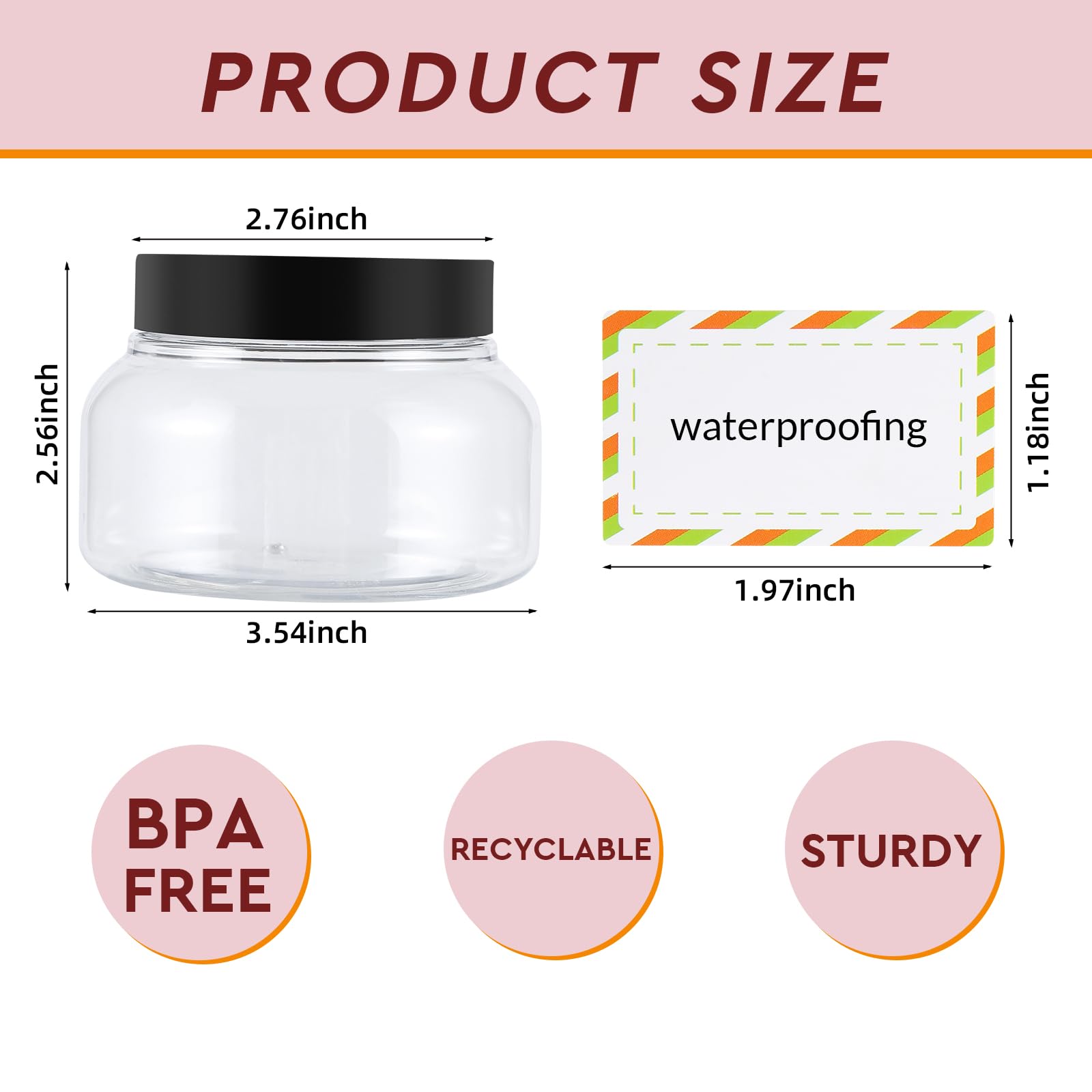 24 Pack 8 Oz BPA-Free Plastic Containers with Lids - Clear Refillable Cosmetic Jars for Body Butter, Sugar Scrubs, Creams & Lotions | Waterproof Labels | Perfect for DIY Beauty Products, Bath Salts & Candy Storage