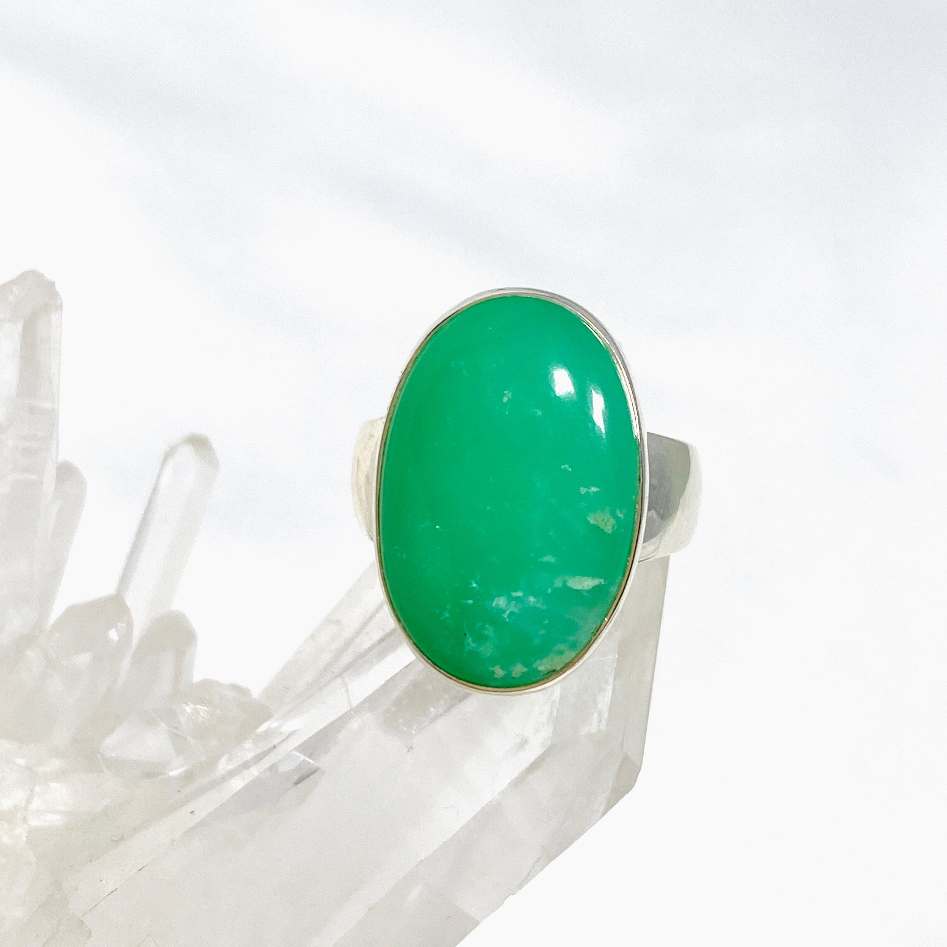 Chrysoprase Oval Ring Size 7 - 925 Sterling Silver Women's Jewelry KRGJ3240 | Perfect for Weddings, Parties & Everyday Elegance