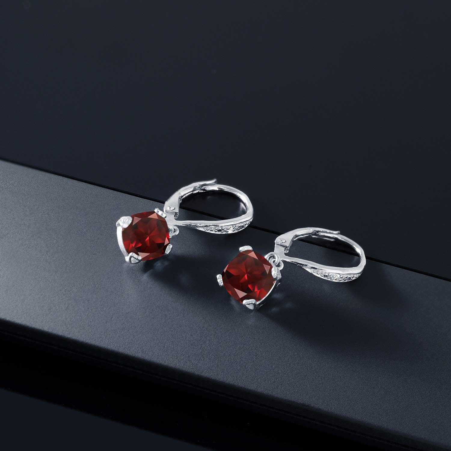 7MM Cushion Cut Gemstone & Diamond Drop Earrings for Women - 925 Sterling Silver Birthstone Jewelry | Perfect Gift for Mom, Wife, Her | Elegant for Weddings, Parties, Special Occasions