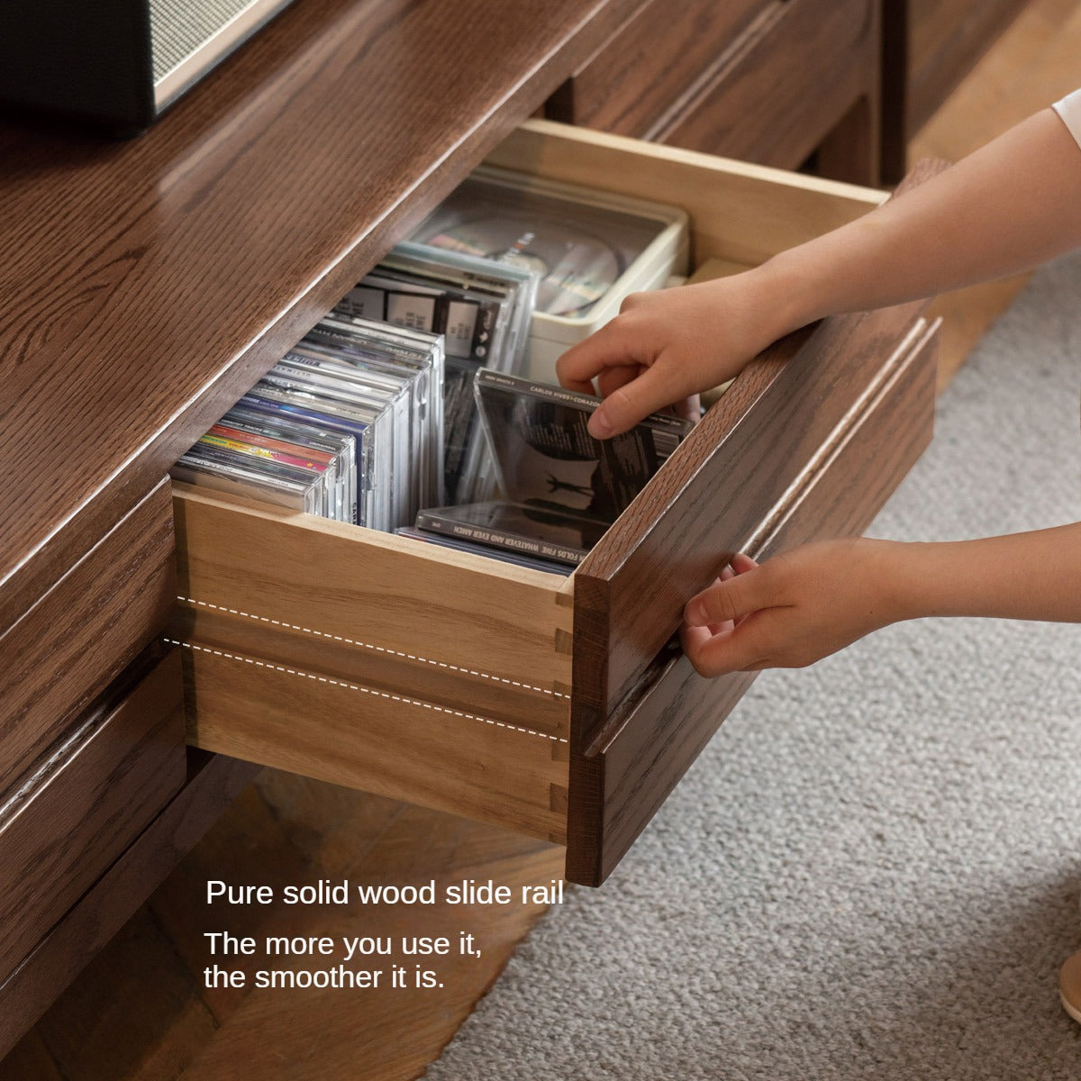 Solid Oak Wood TV Stand - Modern Entertainment Center with Storage Shelves for Living Room, Bedroom & Home Theater