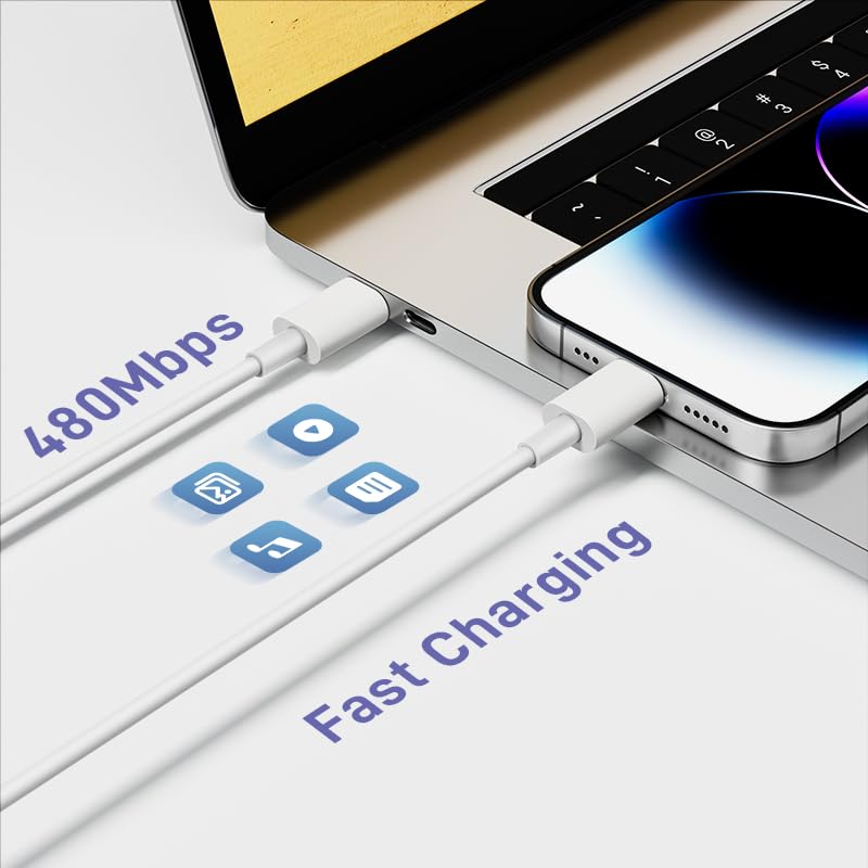 Apple MFi Certified 20W PD Fast Charger with 3.3FT USB-C to Lightning Cable - Compatible with iPhone 14/13/12/11 Pro/Max/XR/XS/Plus, iPad & AirPods (2 Pack) - Perfect for Home, Office & Travel Charging Needs