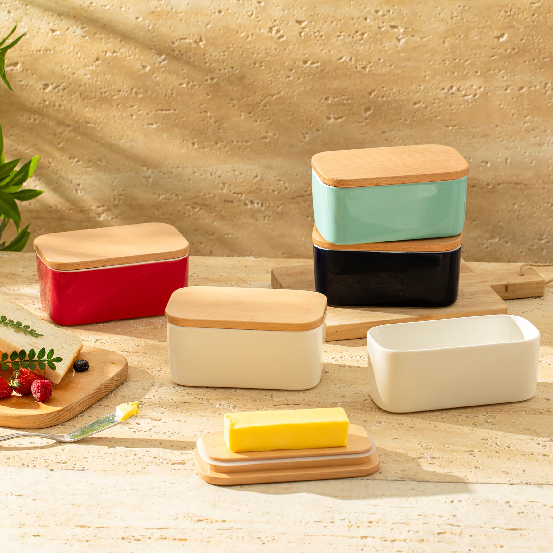 Sweese Small Butter Dish with Lid - Airtight Butter Keeper Holds 1 Stick - Porcelain Butter Container for Kitchen Countertop - Elegant White Kitchen Decor - Perfect for Home, Restaurant & Gift Giving