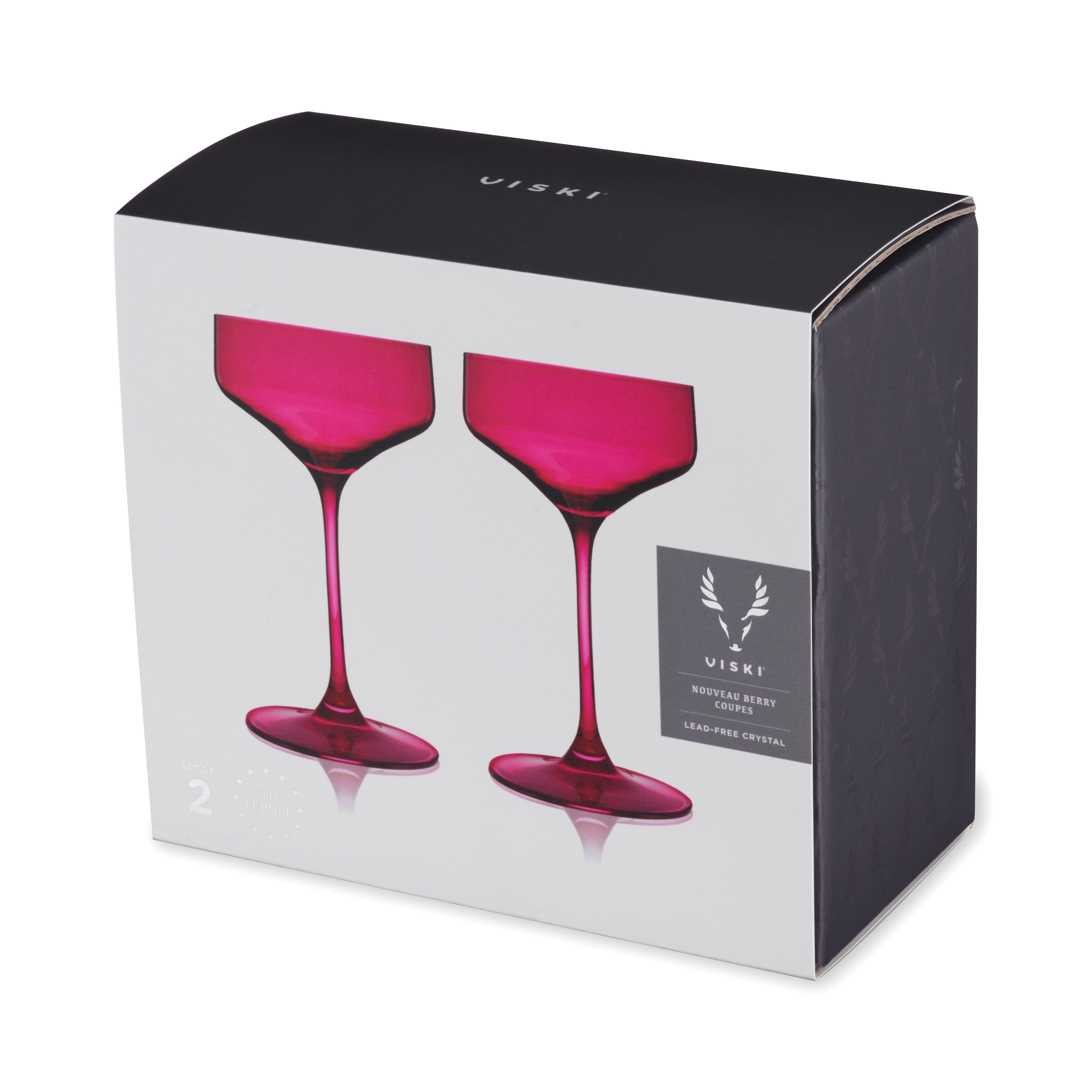 Premium Reserve Nouveau Crystal Coupe Glasses - Elegant Berry Wine Glasses Set of 2 for Champagne, Cocktails & Special Occasions