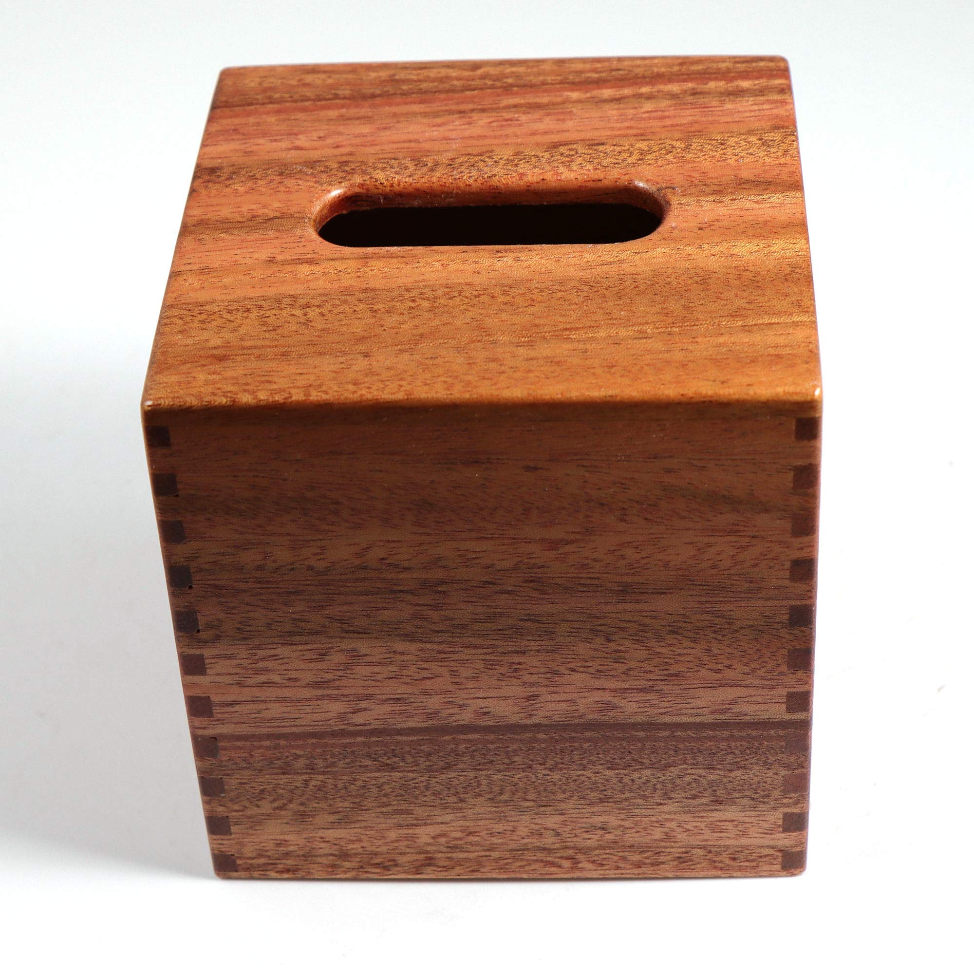 Handmade Solid African Mahogany Tissue Box Cover - Premium Wooden Cube Holder with Box Jointed Sides - Elegant Home Decor for Living Room, Bedroom & Bathroom