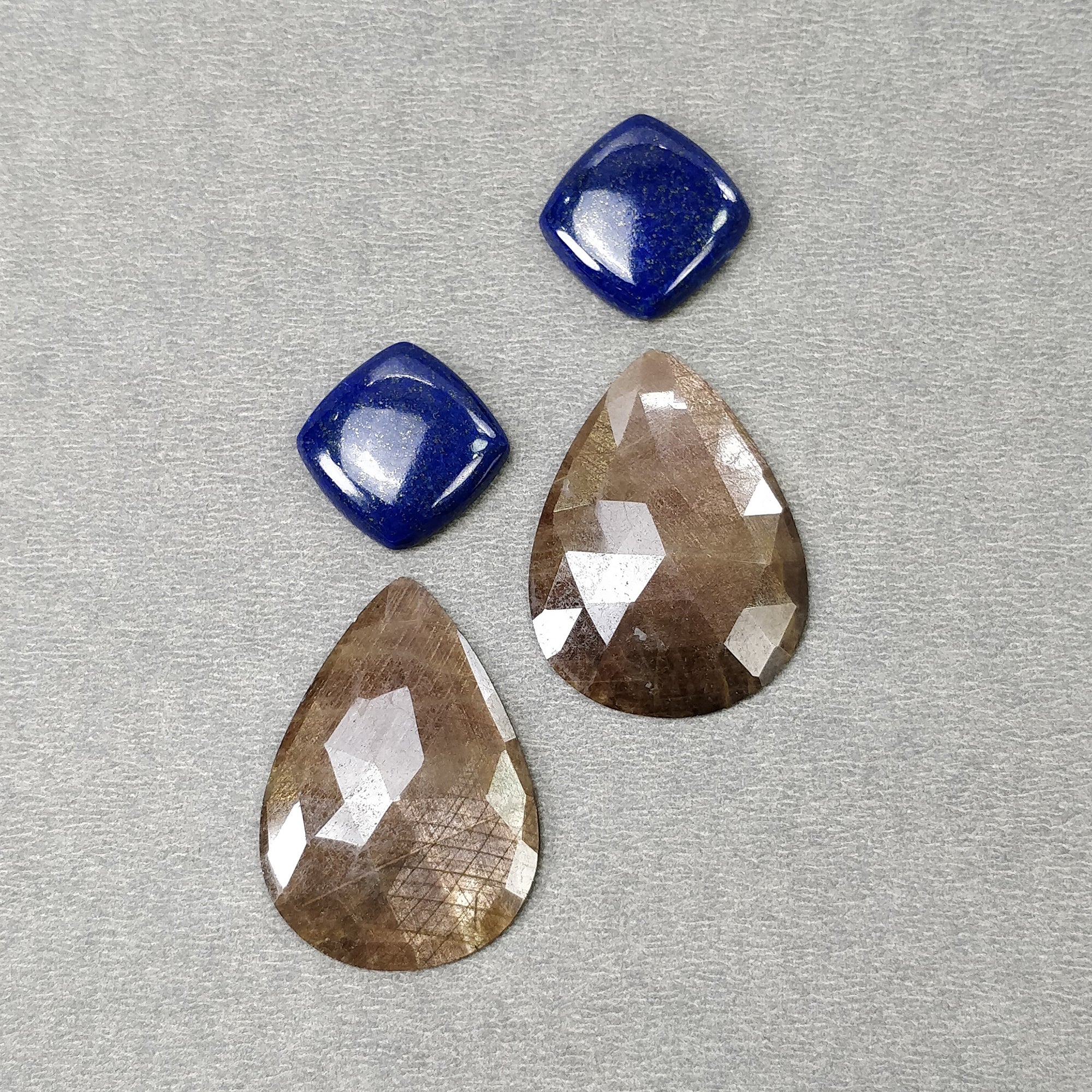 Natural Untreated Chocolate Sapphire & Lapis Lazuli Gemstone - 70.85cts Pear Cushion Rose Cut & Cabochon (16mm, 35.5x24mm, 4pcs) | Jewelry Making, Healing Crystals, DIY Crafts, Gift for Gem Lovers
