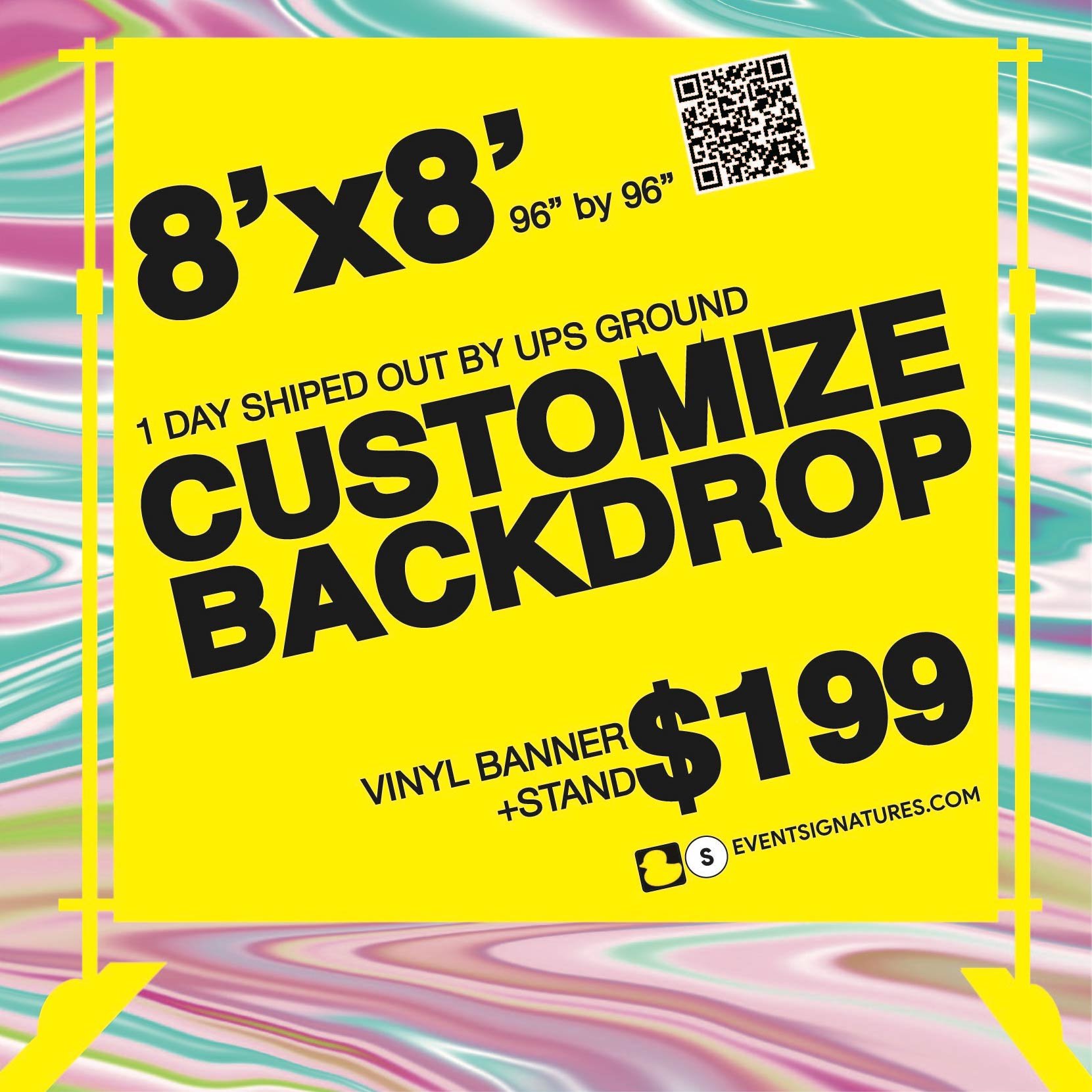 Tektrum Adjustable 8'x8' Step and Repeat Backdrop with Telescopic Pop Up Banner Stand System - Perfect for Trade Shows, Business Events & Brand Promotions