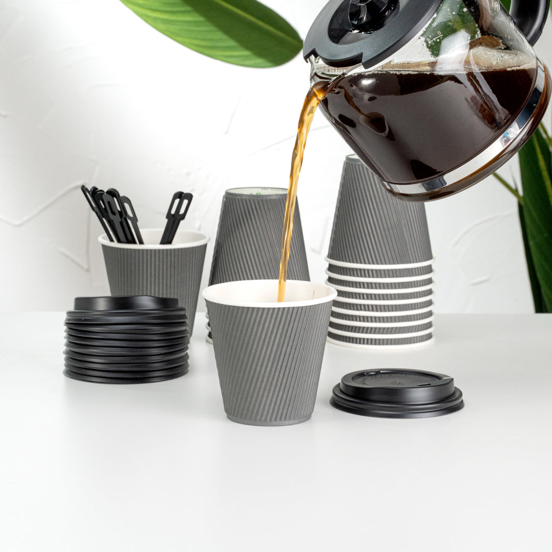 8 oz Gray Paper Coffee Cups with Ripple Wall - 3.5