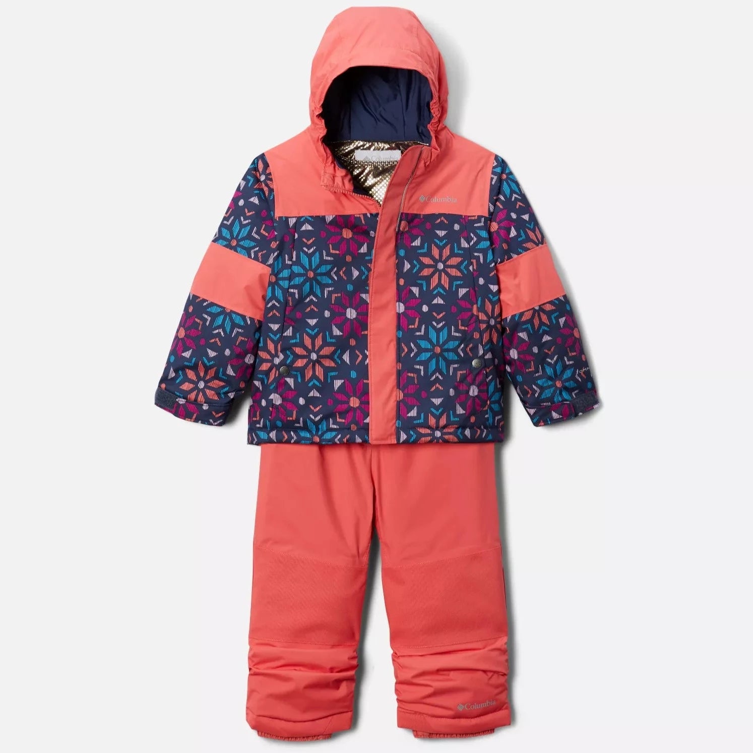 Columbia Women's Blush Pink Paperflakes Mighty Mogul Ski Jacket & Pants Set - Waterproof Winter Outerwear for Skiing & Snowboarding
