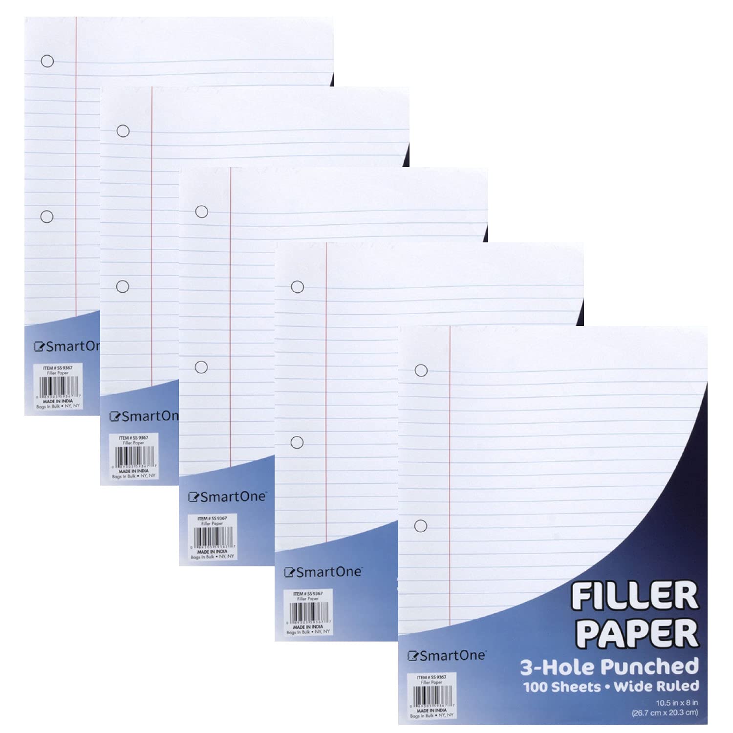 50 Pack Bulk Binder Paper Wide Ruled with 3 Hole Punches - 100 Sheets Each for School, Office & Home Organization | Filler Paper for 3-Ring Binders, Notebooks & Filing Systems