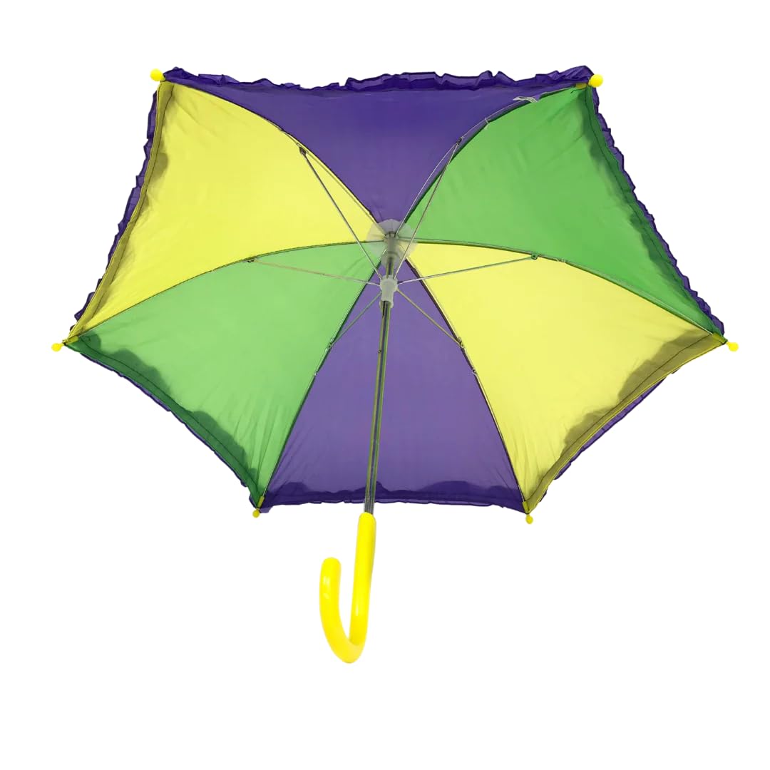 Elegant Green and Gold Umbrella with Purple Ruffle 14.5 Inch - Perfect for Mardi Gras Party Decorations, Carnival Themed Events, and Festive Home Decor