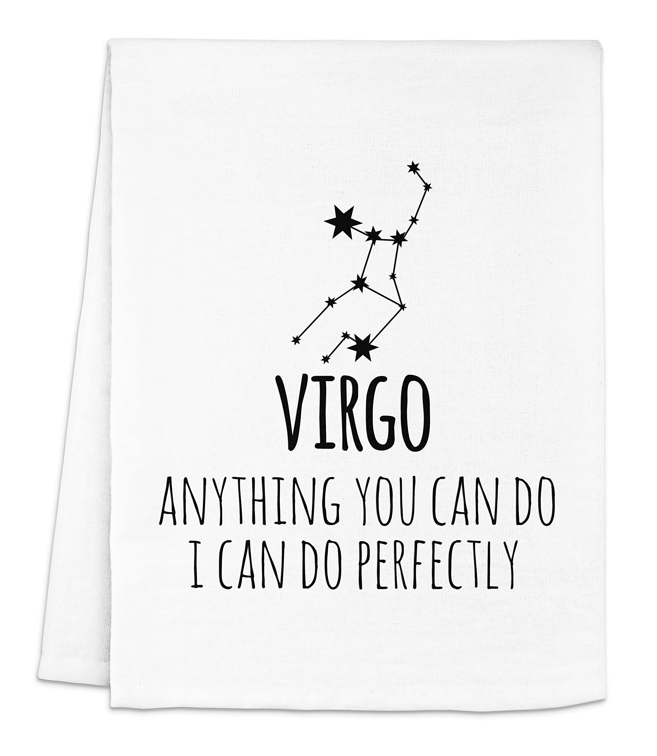 Funny Zodiac Sign Flour Sack Kitchen Towel - Virgo Design | Sweet Housewarming Gift & Farmhouse Kitchen Decor | Perfect for Drying Dishes, Decorating Country Style Kitchens (White)