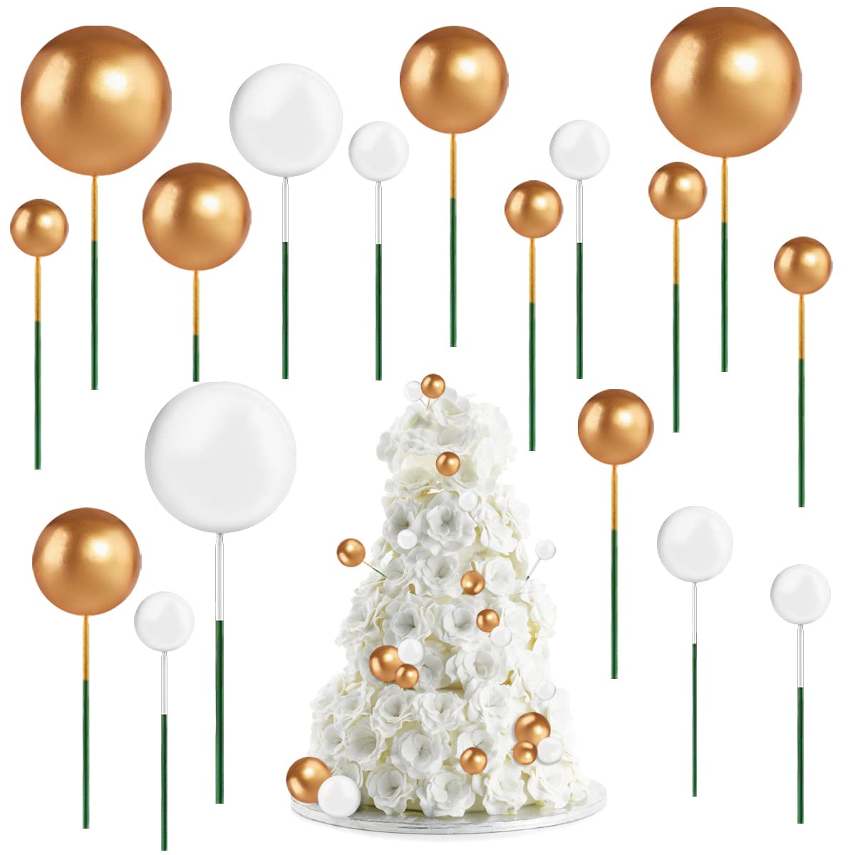 66pcs Foam Ball Cake Toppers - Mini Pearl Balloons, Cupcake Picks for DIY Birthday, Wedding, Anniversary, Baby Shower & Valentine's Day Cakes - Perfect for Party Decorations and Sweet Treats