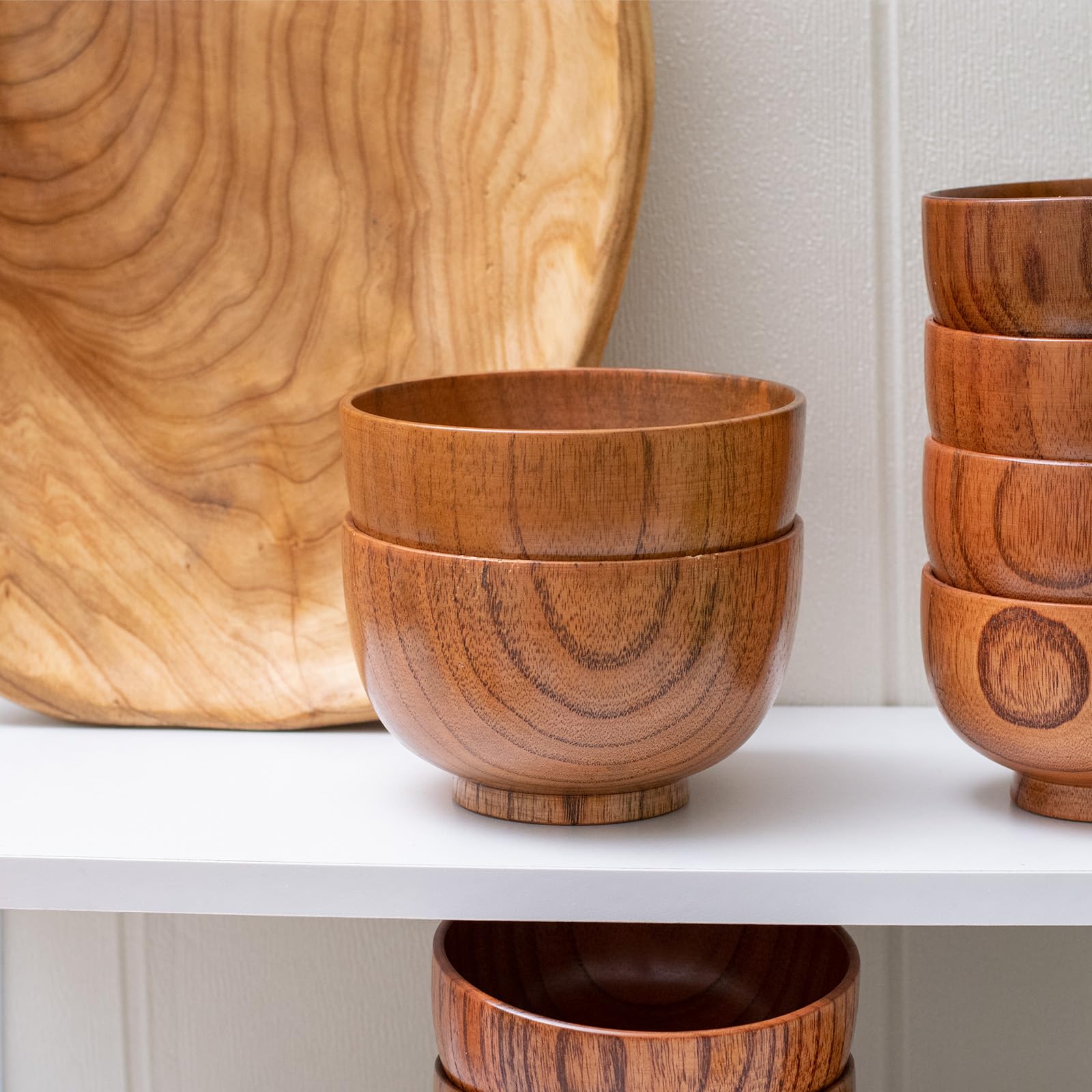Handmade Wooden Bowls Set - 2PCS Natural Jujube Wood Serving Bowls for Rice, Soup, Dip, Coffee & Tea (5.1