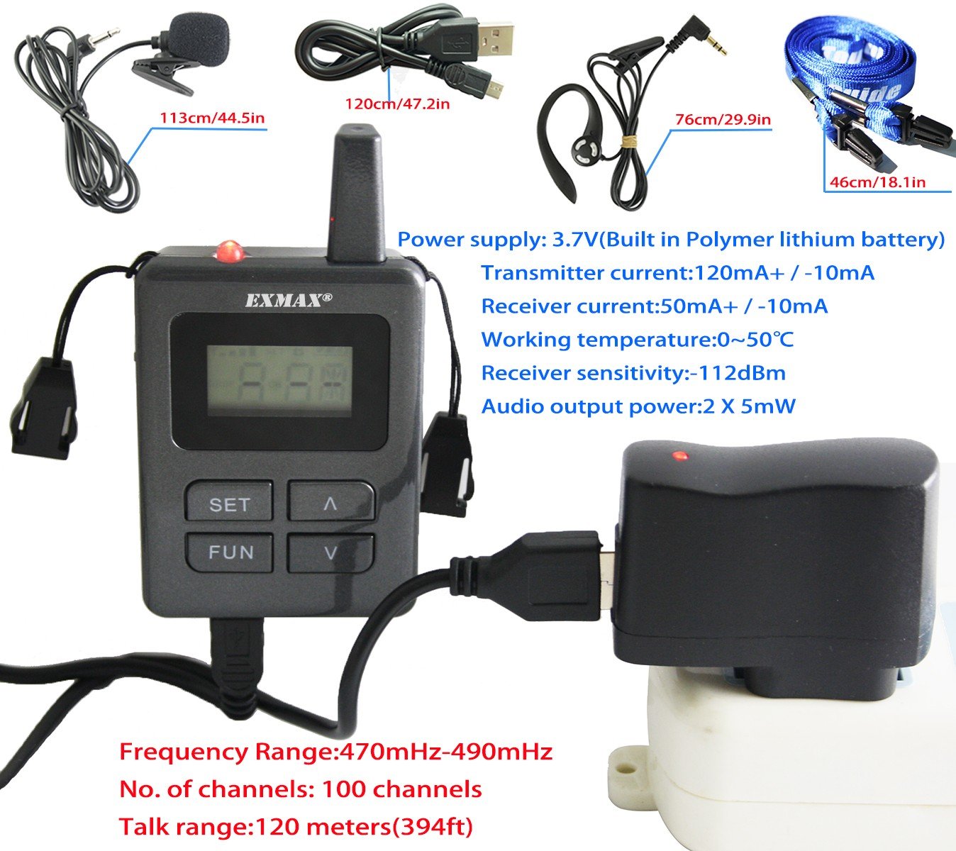 EXMAX ELGT-470 UHF Wireless Church Assisted Listening System - 100 Channel Microphone Headset Translation Equipment with 2 Transmitters & 80 Receivers - Aluminum Storage Case - Ideal for Church Services, Classroom Teaching, and Conference Interpretations