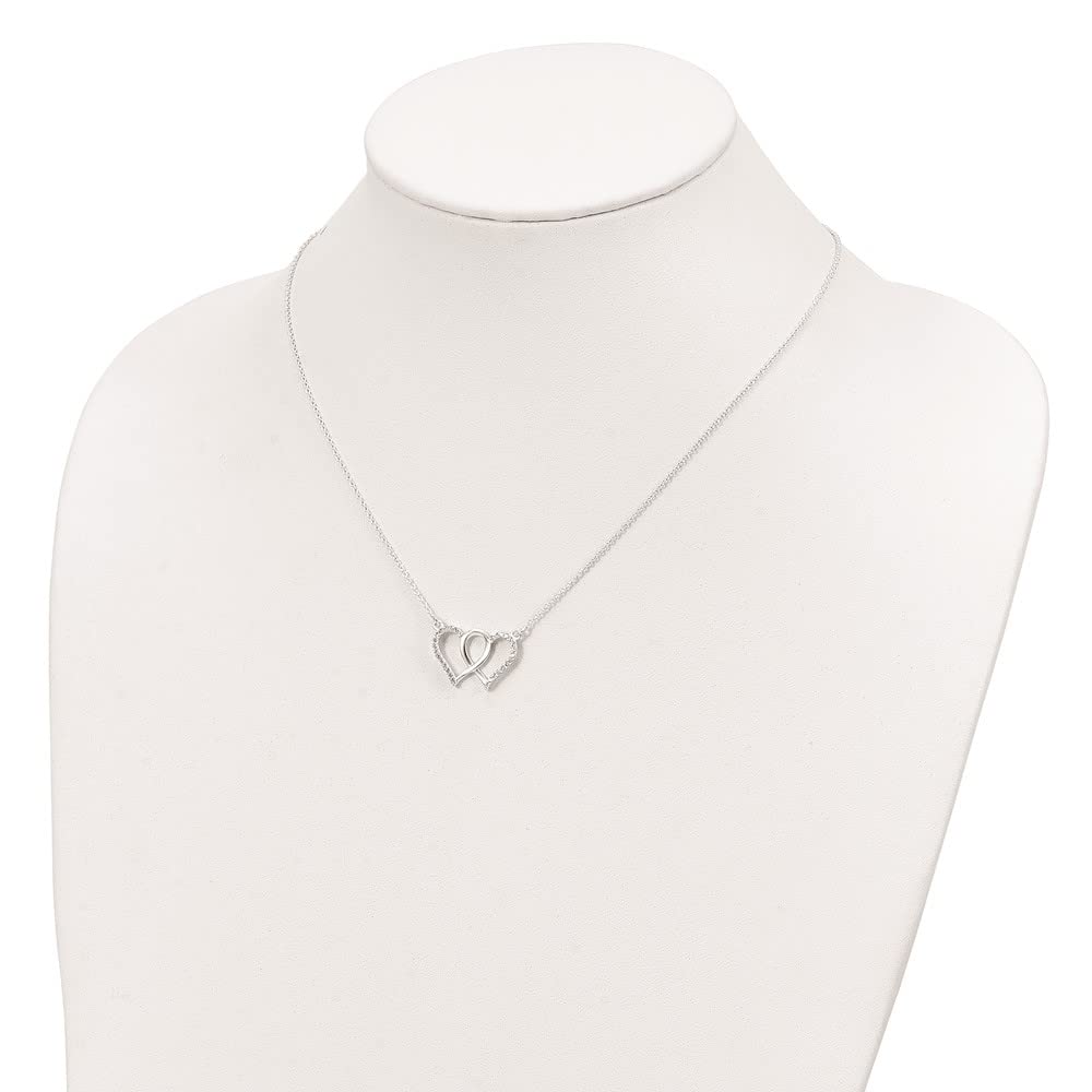 925 Sterling Silver Cubic Zirconia Double Heart Necklace for Women - Elegant Fine Jewelry Gift for Her, 18