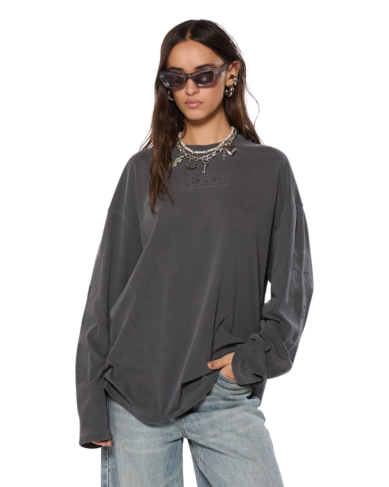 SOTT Boyfriend Long Sleeve T-Shirt for Women - Soft & Comfortable Charcoal Gray Tee - Casual Loose Fit Top for Everyday Wear, Date Night & Layering