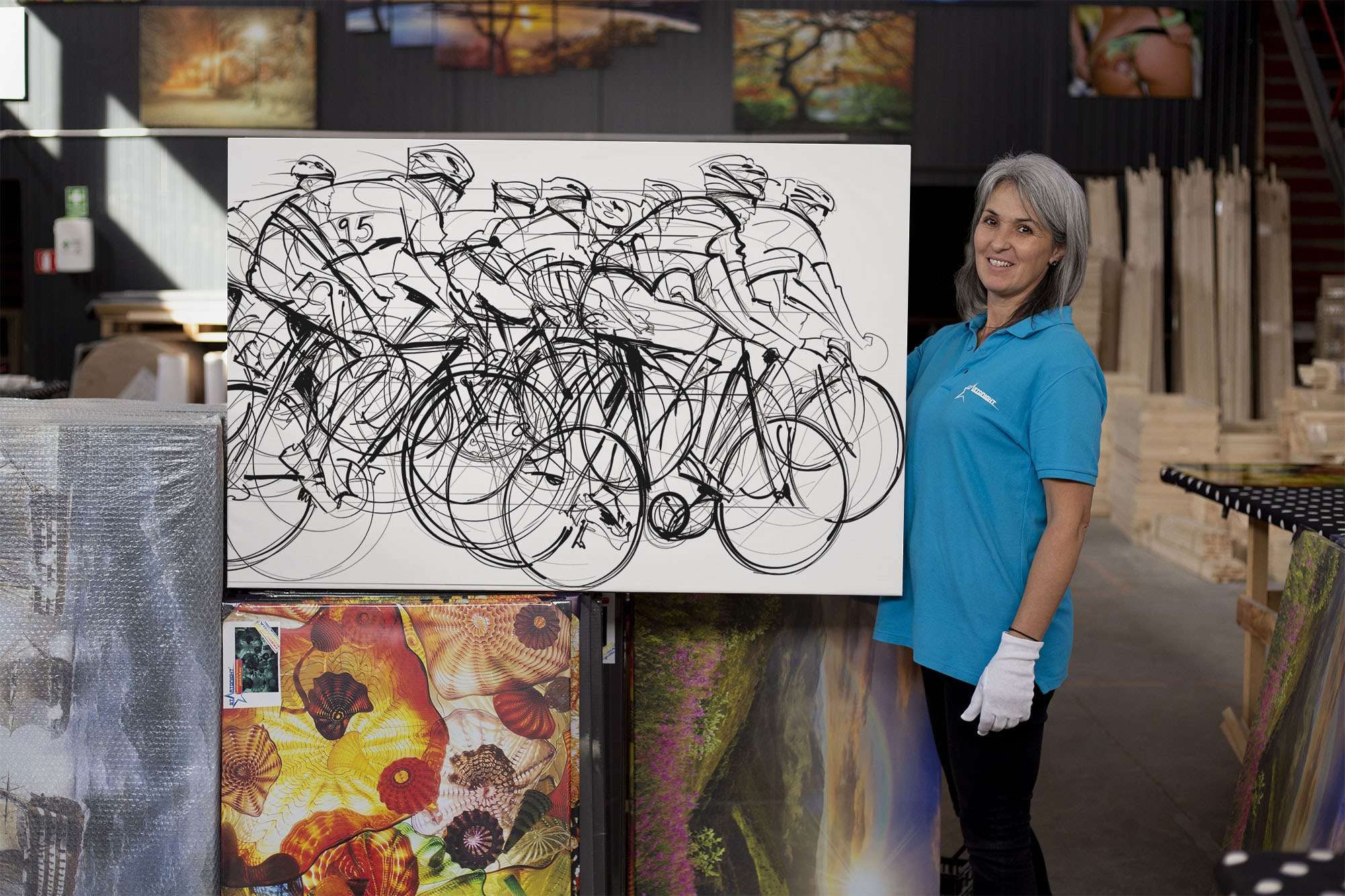 Startonight Cycling Canvas Wall Art - 32x48 Inch Stretched Modern Print with Day & Night Luminous Effect, Ready to Hang Home Decor for Bedroom, Living Room & Office | Perfect for Cycling Enthusiasts & Sports-Themed Interior Design