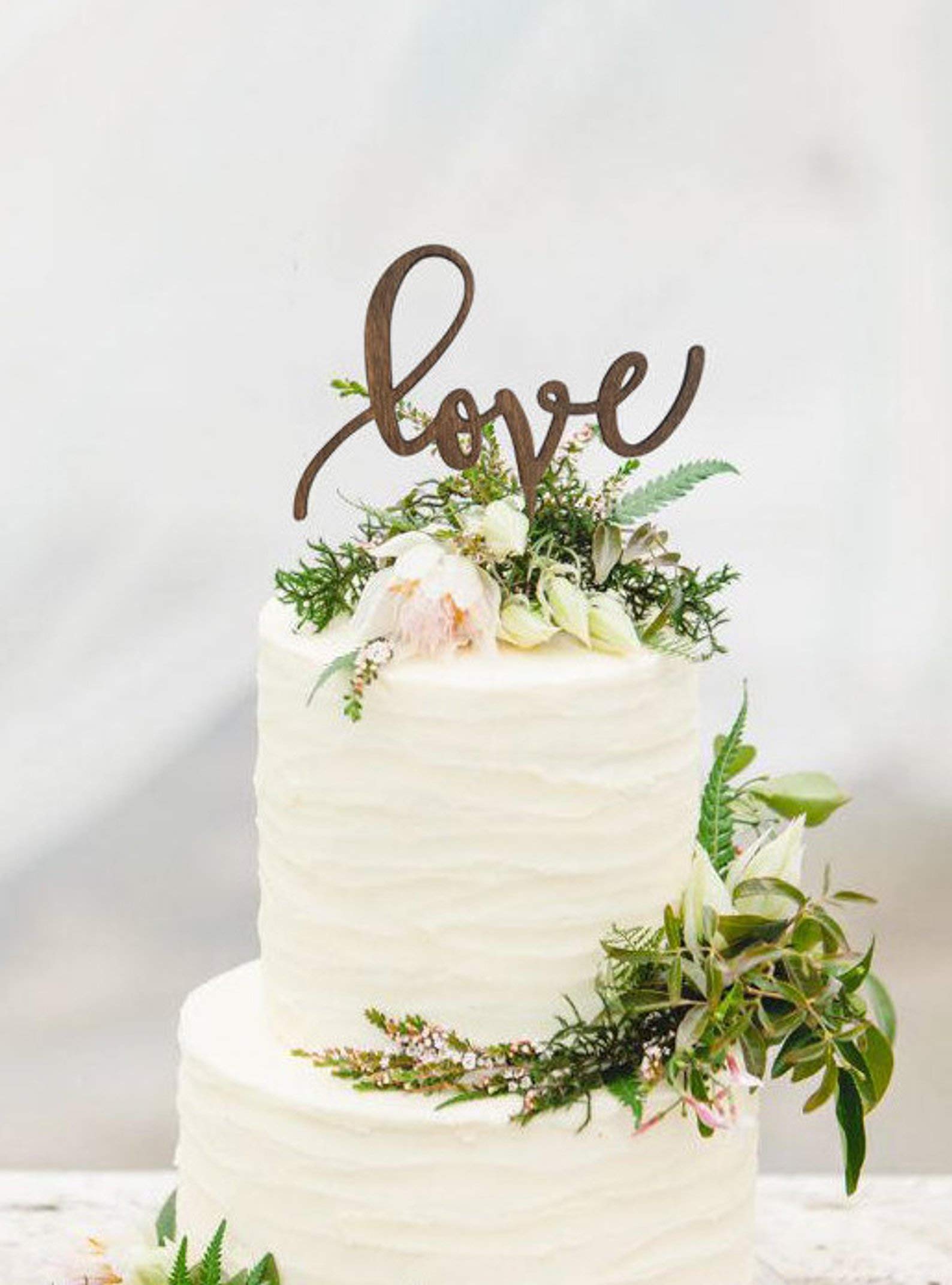 Rustic LOVE Wooden Cake Topper for Wedding, Engagement - Unique Handmade Cake Decoration - Perfect for Anniversary, Bridal Shower, Birthday Party Decorations