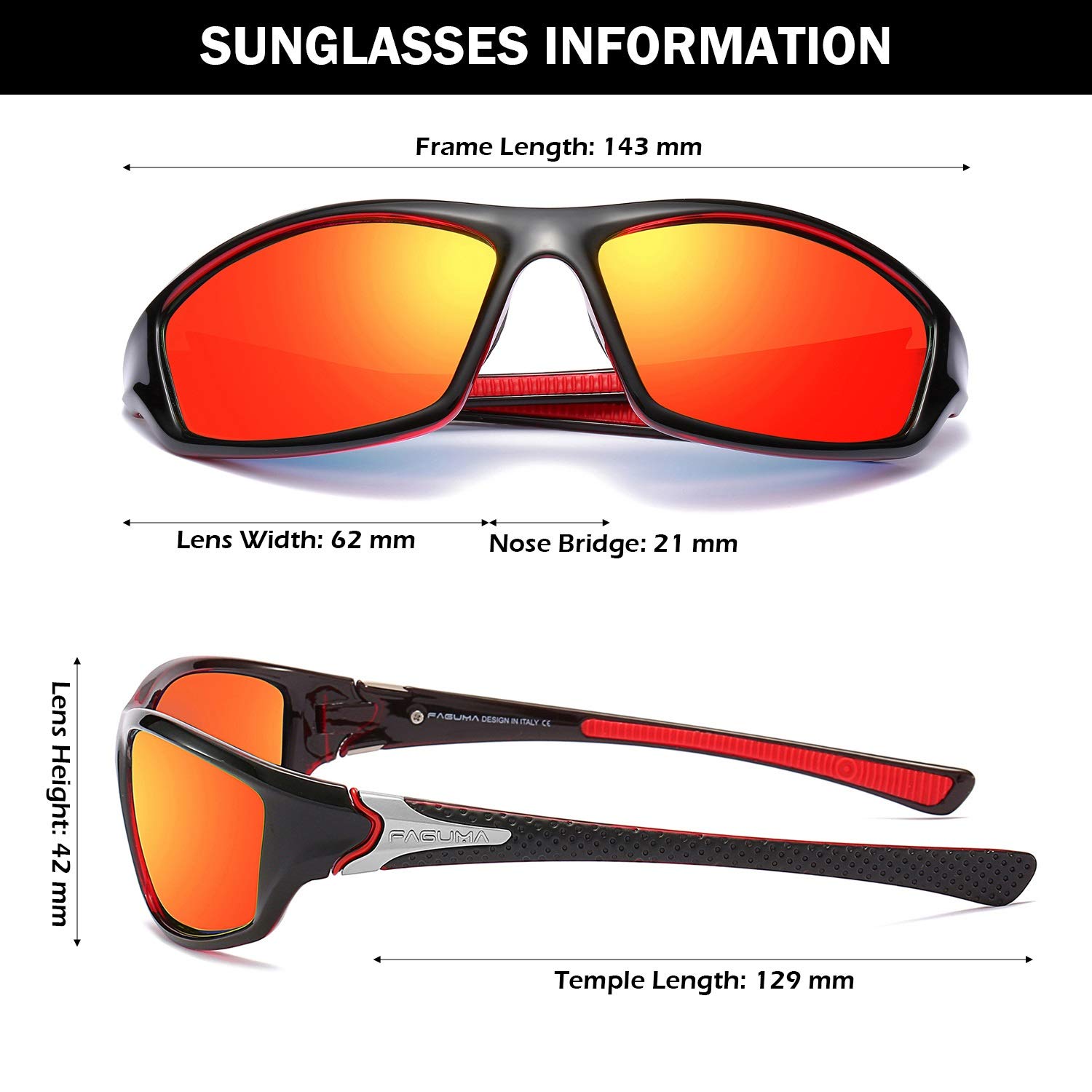 FAGUMA Polarized Sports Sunglasses for Men - UV400 Protection for Cycling, Driving & Fishing - Lightweight & Durable for Outdoor Activities