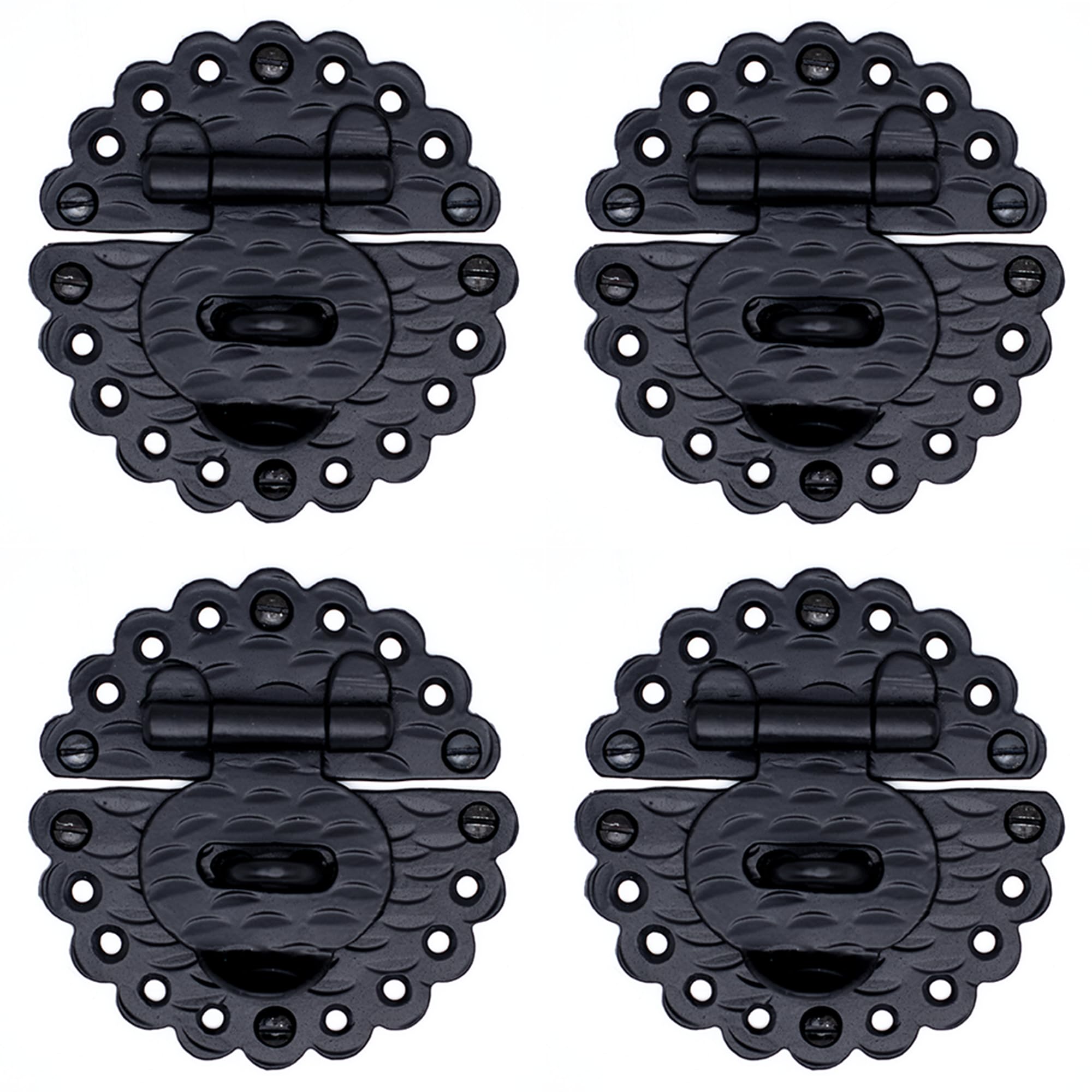 4 Pack 3.5 Inch Decorative Furniture Hasp Small Latch - Antique Trunk Hardware, Wrought Iron Cabinet Latch, Vintage Metal Hinges - The Hacienda Series for Chests, Trunks, Cabinets & DIY Furniture Projects