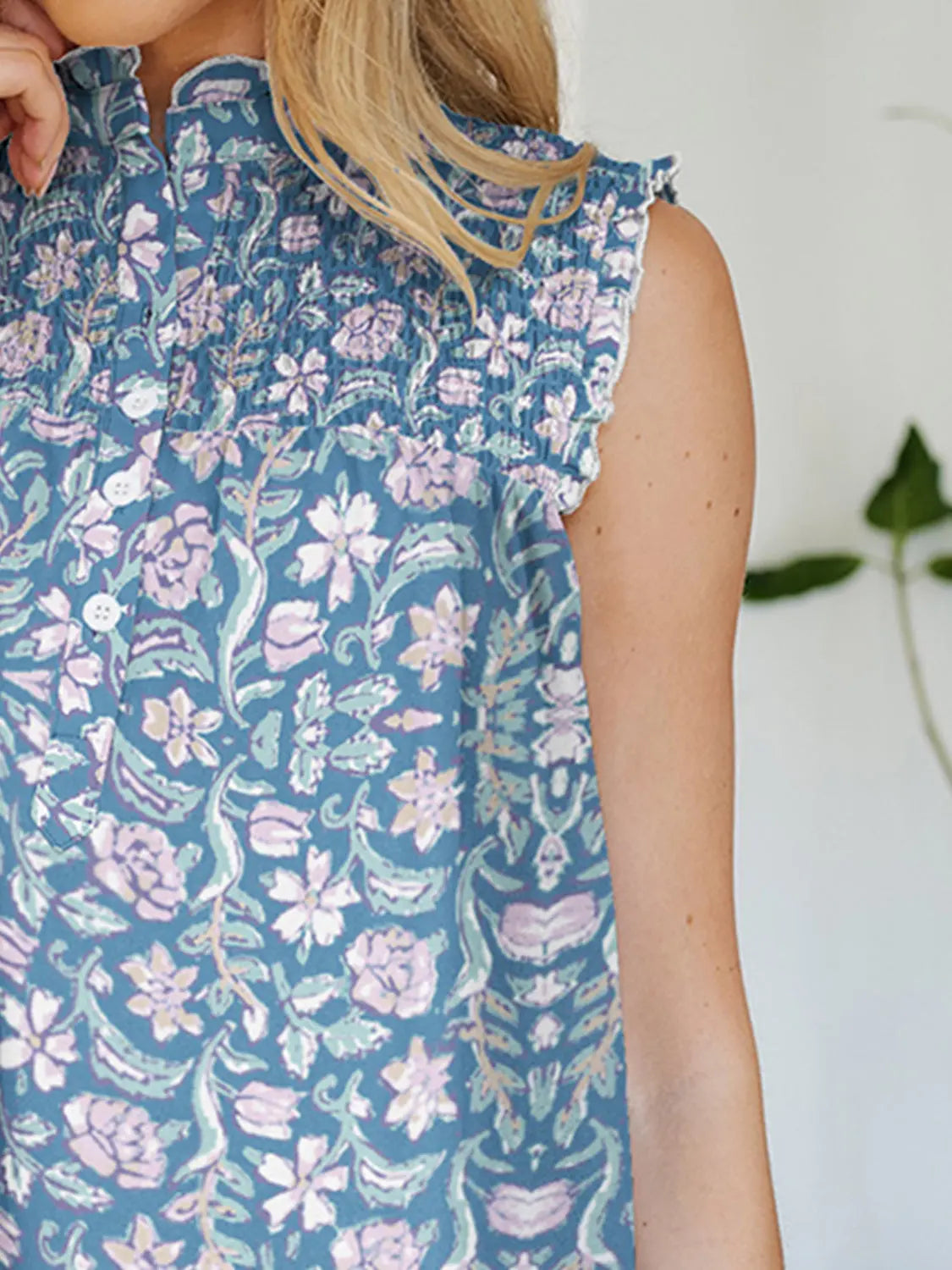 Frill Printed Mock Neck Top for Women - Stylish Blouse for Casual Wear, Office & Date Night | Trendy Floral Design & Comfortable Fit
