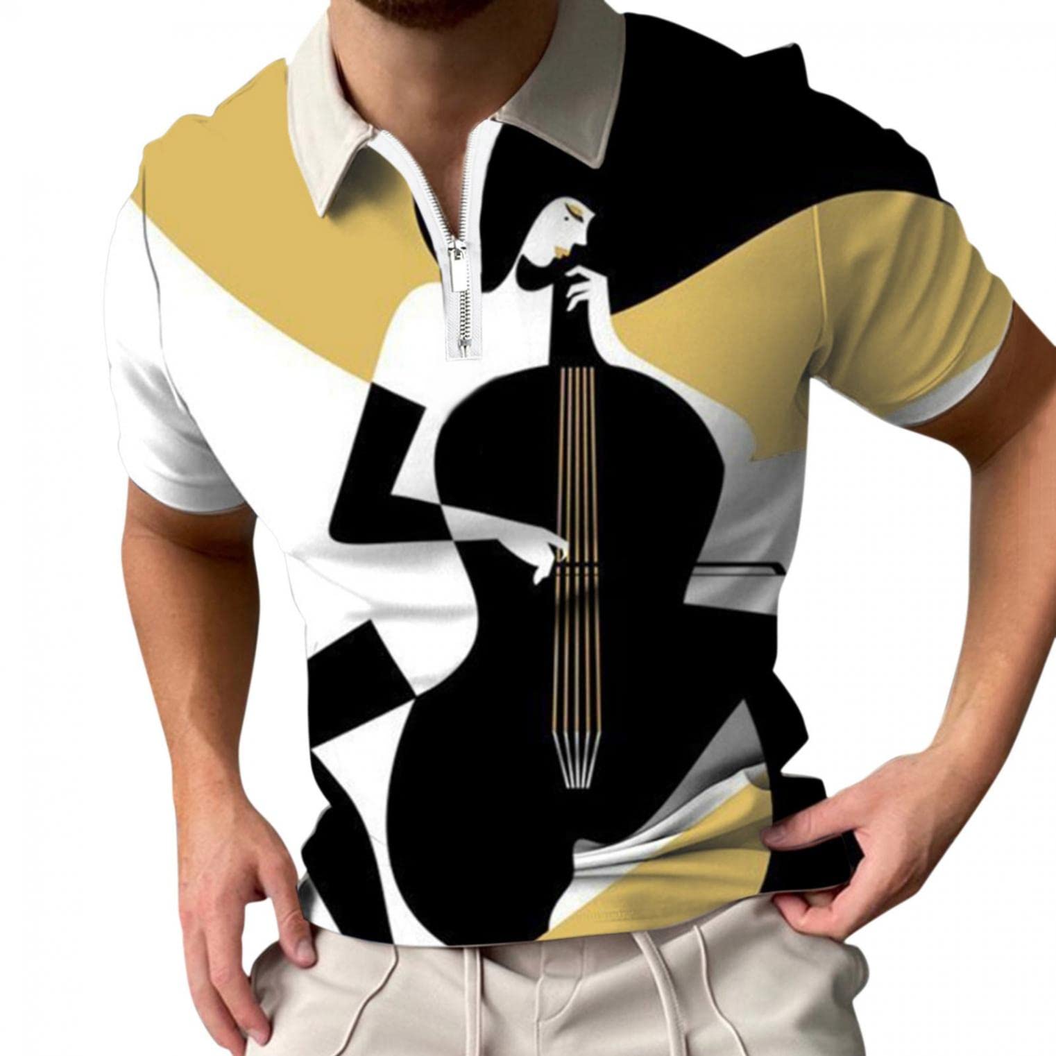 TOWMUS Men's Graphic Golf Polo Shirt - Short Sleeve Funny Print Zipper Collar Casual Shirt for Men | Perfect for Golf, Casual Wear & Outdoor Activities