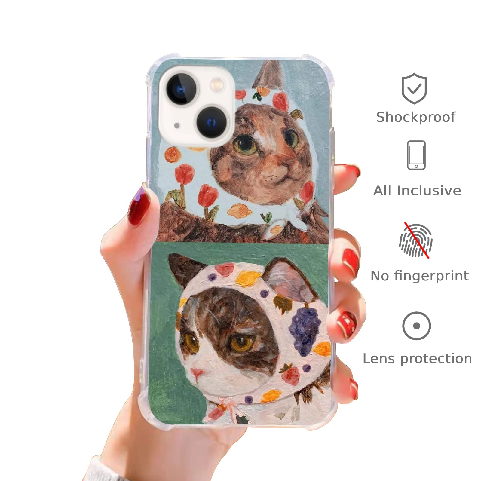 Cute Cat Painting TPU Bumper Case for iPhone 13 - Shockproof Protective Phone Cover with Artistic Design | Perfect Gift for Cat Lovers & Daily Use