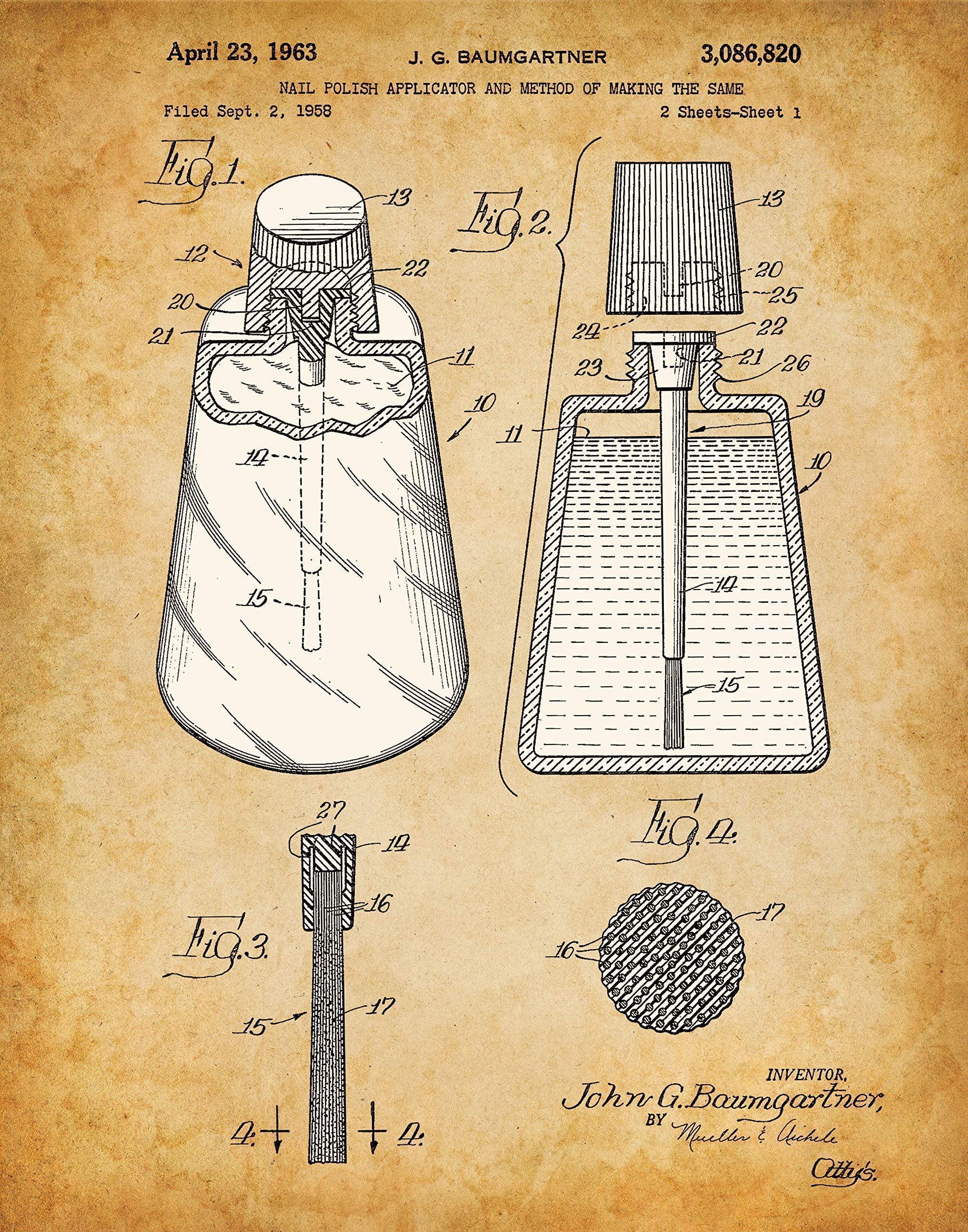 Professional Nail Polish Applicator Patent Poster - Vintage Wall Art for Nail Salons, Bathroom Decor & Manicurist Gifts | Unframed Canvas Prints & Classic Nail Technician Artwork | Perfect for Nail Art Studios, Beauty Schools & Home Spa Decor