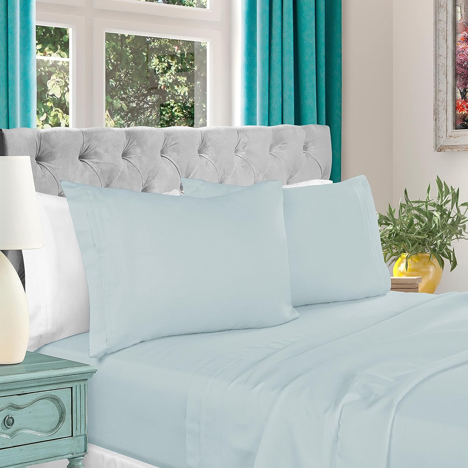 Luxury 1000 Thread Count Egyptian Cotton Deep Pocket Bed Sheet Set - Queen Size, Ultra Soft & Breathable for All-Season Comfort - Perfect for Master Bedroom, Guest Room, or Vacation Home