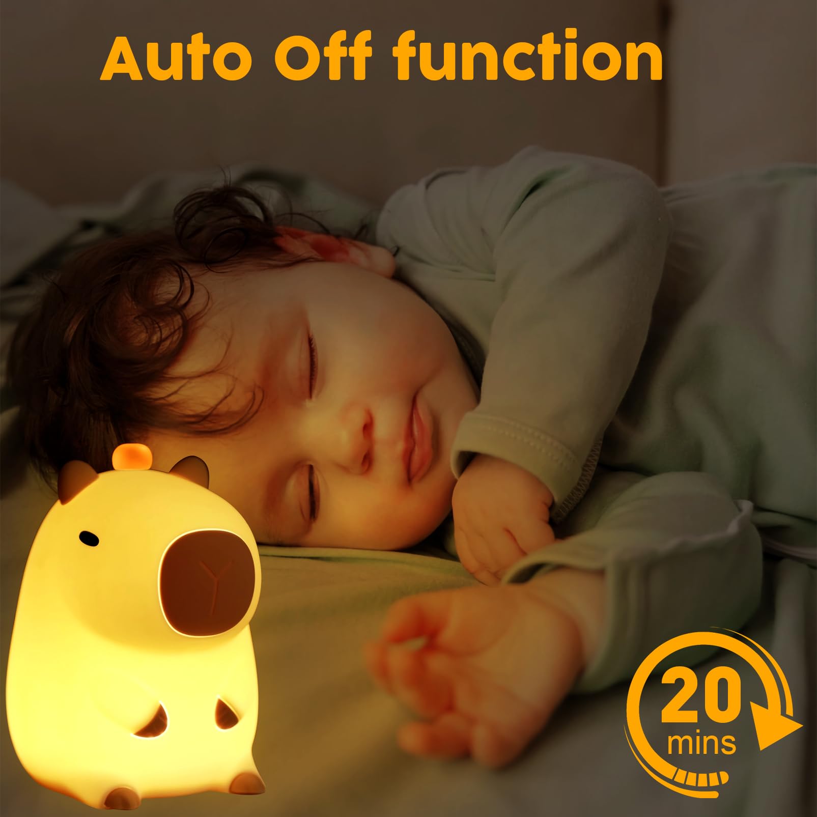 Capybara Night Light - Rechargeable Silicone Touch LED Lamp with Timer, Cute Baby Nursery Night Light for Boys & Girls, Perfect for Breastfeeding, Bedtime, or Birthday Gifts - Portable Soothing Animal Night Light for Kids Room, Nursery Decor & Relaxation