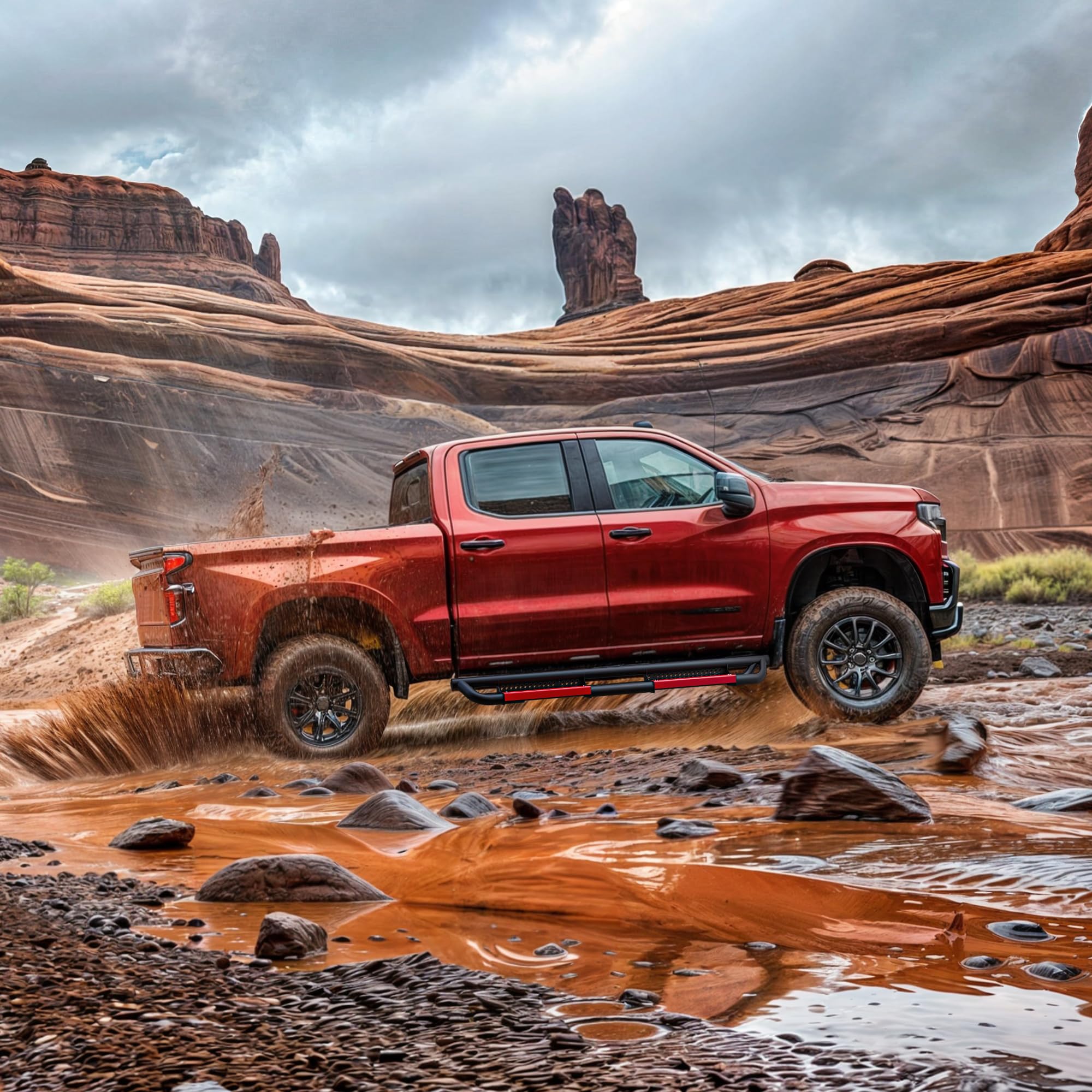 OEDRO 6 Inch Black Running Boards & Nerf Bars for 2019-2025 Chevy Silverado 1500/GMC Sierra 1500 Crew Cab & 2020-2025 Silverado/Sierra 2500HD 3500HD - Durable Side Steps with Paintable Step Plates | Off-Road Protection & Easy Entry/Exit