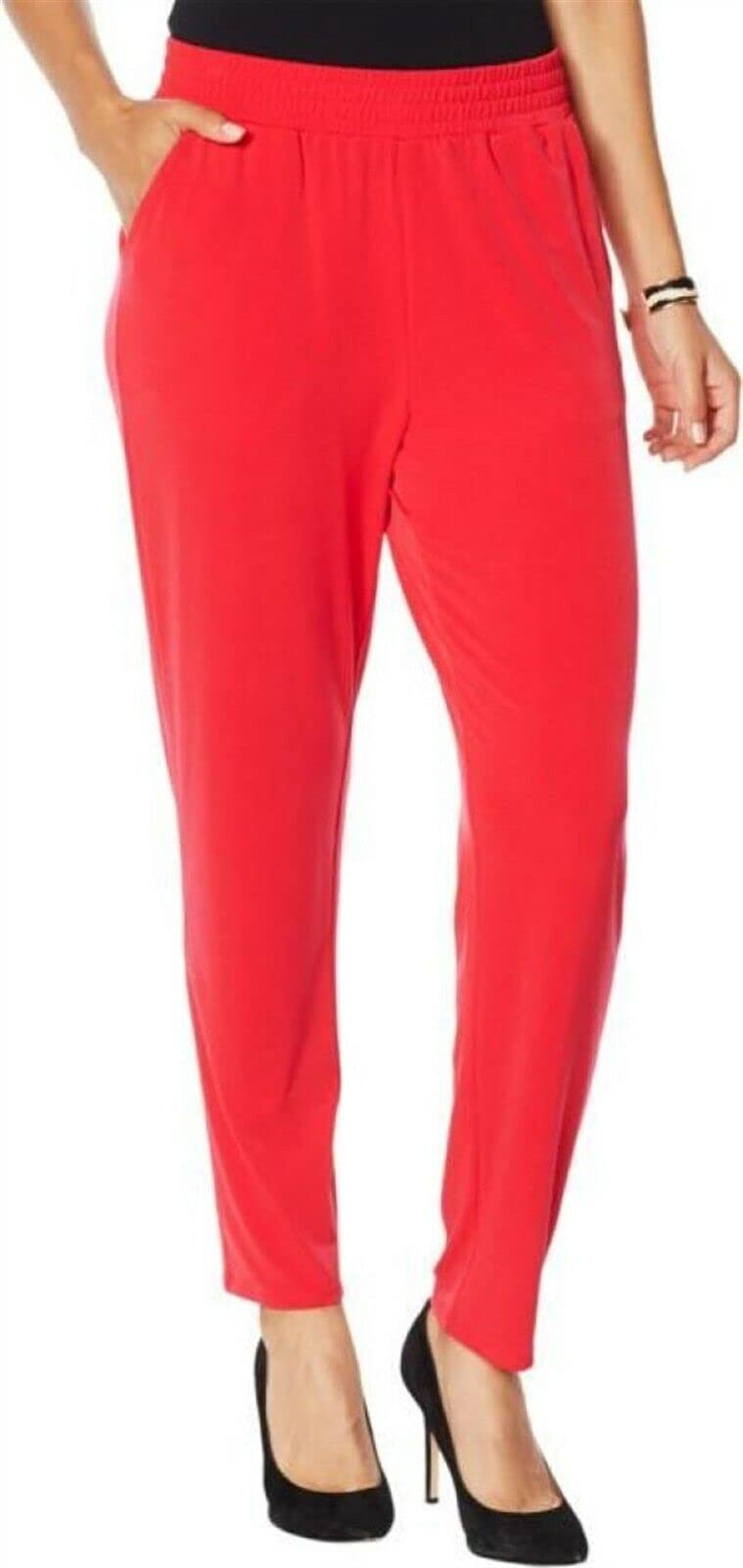 IMAN City Chic Jogger Pants with Pockets - Women's Comfortable Casual Lounge Pants in Red (694-940) - Perfect for Yoga, Running Errands & Relaxing at Home