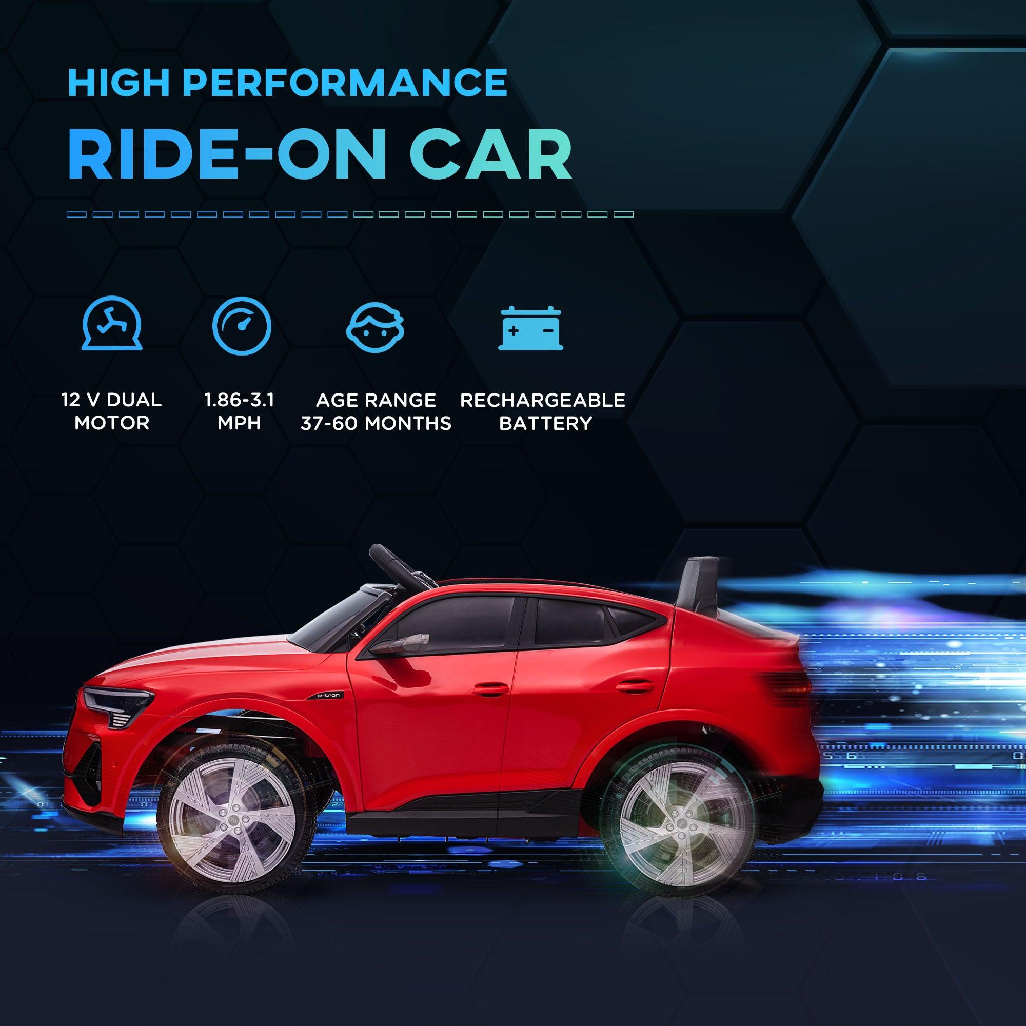 12V Kids Electric Ride On Audi E-Tron Car - Battery Powered Toy with Parent Remote Control, Safety Belt, LED Lights, Music & Horn - Red - Perfect for Indoor & Outdoor Play, Birthday Gifts & Family Fun