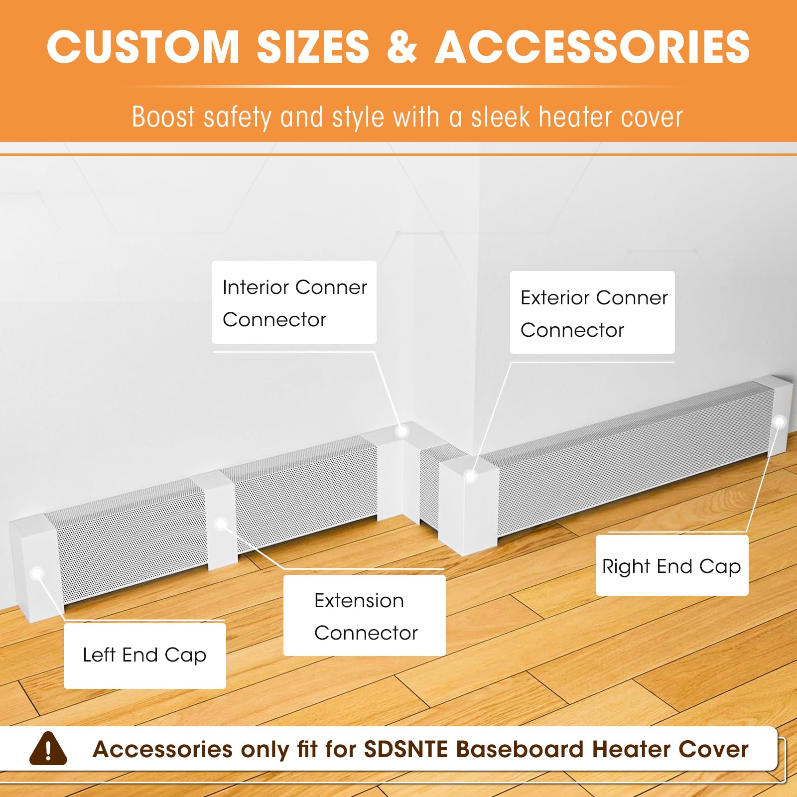 6ft Steel Easy Slip-On Baseboard Heater Cover with End Caps - White Replacement Cover for Bathroom & Hydronic Heating Systems | Durable & Stylish Home Upgrade for Modern Interiors