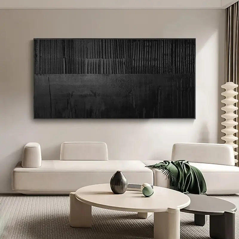 Black Minimalist Textured Painting Canvas Wall Art - Modern Abstract Home Decor for Living Room, Bedroom & Office | Premium Quality #MZ016