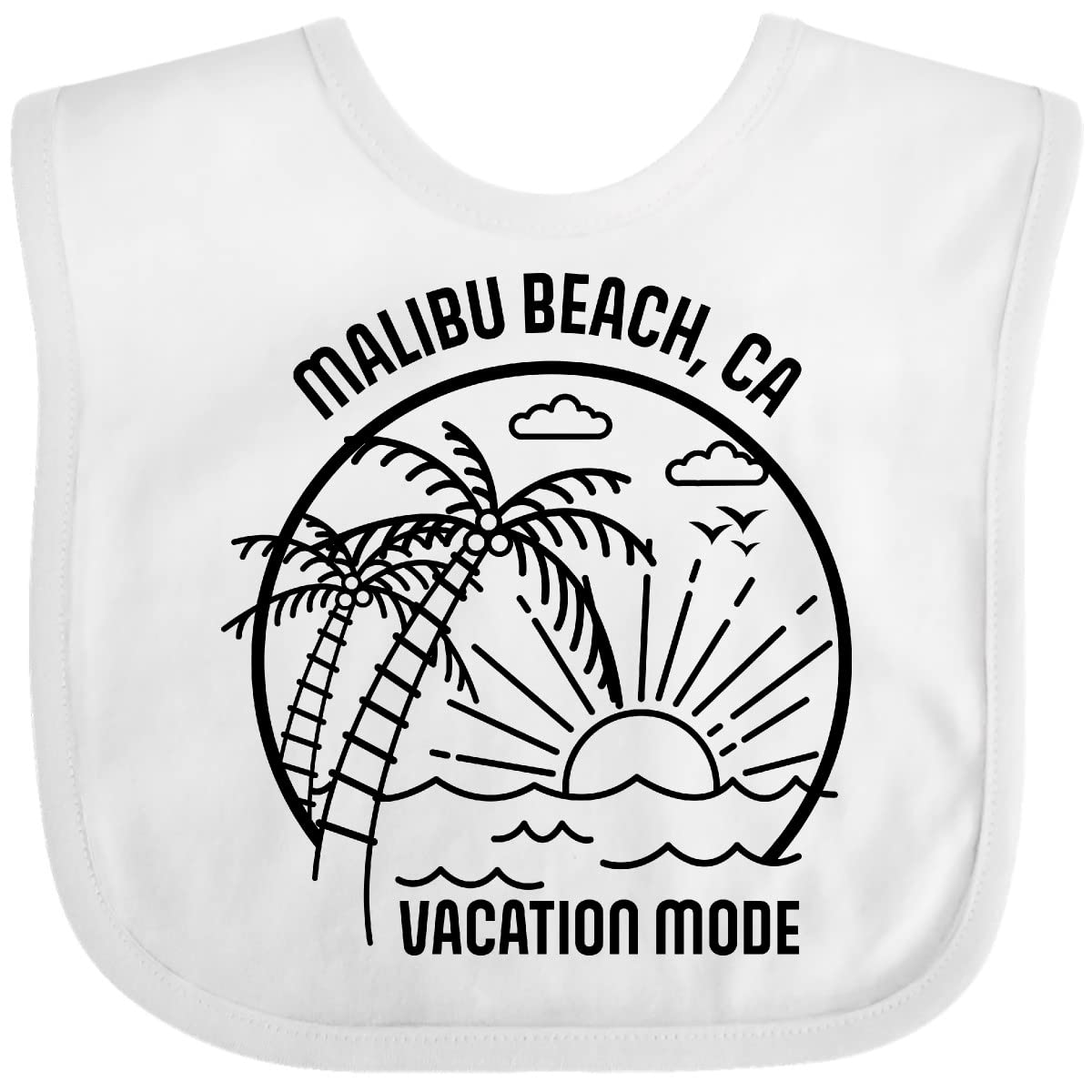 Inktastic Summer Vacation Mode Malibu Beach California Baby Bib - Soft Cotton Drool Bib for Infants, Cute Beach-Themed Gift for Newborns & Toddlers - Perfect for Travel, Beach Trips & Outdoor Adventures