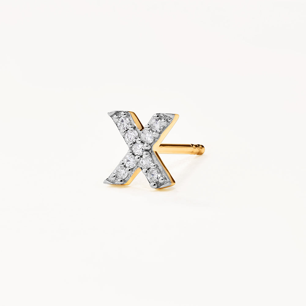 10k Gold Diamond Letter X Single Stud Earring - Elegant & Dainty Jewelry for Women, Perfect for Everyday Wear, Gifts & Special Occasions