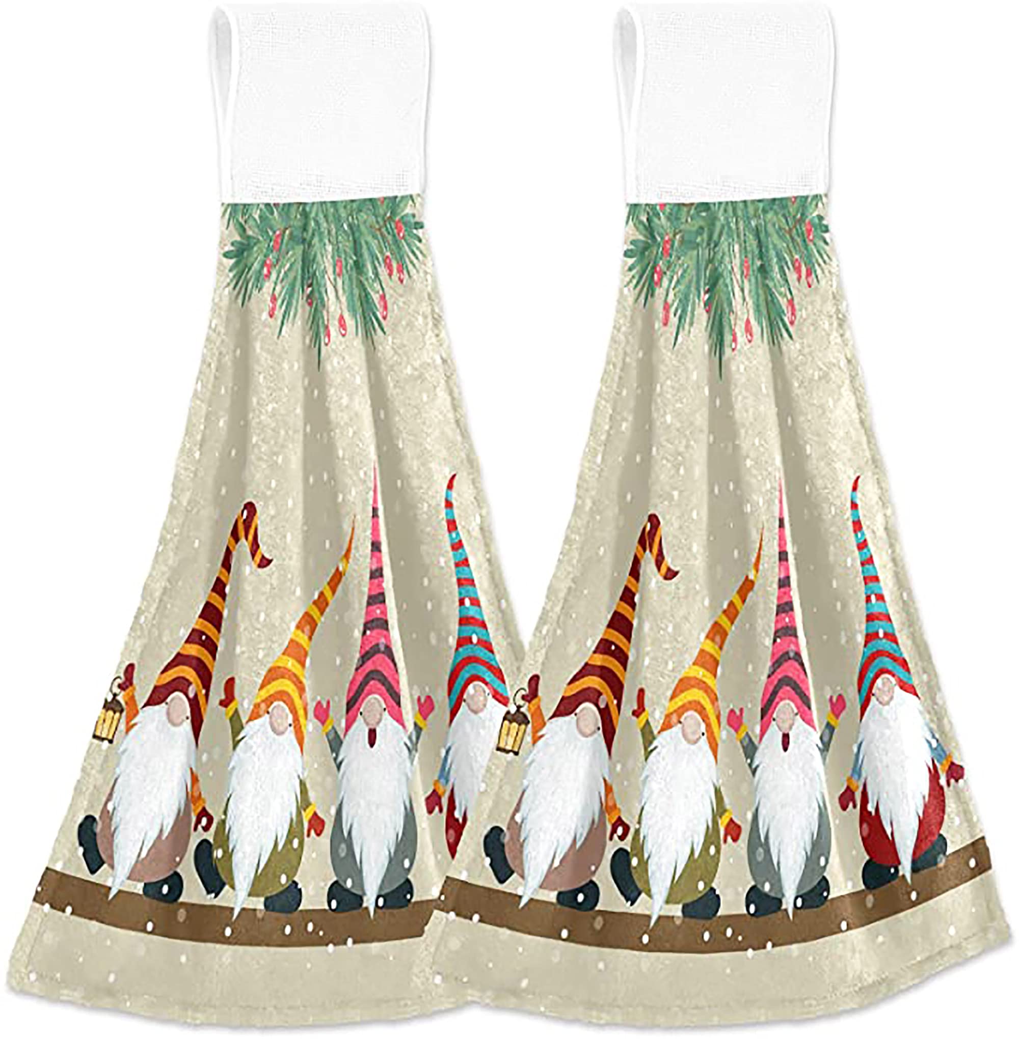 Christmas Gnome Hanging Kitchen Towels 2-Pack - Festive Winter Xmas Tree Hand & Bath Towels for Farmhouse Decor, Housewarming Gifts, Tea Bar, and Bathroom Use - Perfect for Holiday Home Decor & Kitchen Accessories