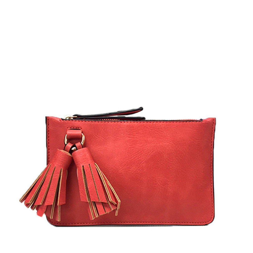 Melie Bianco Farah Vegan Leather Tassel Wristlet Crossbody Bag for Women | Coral Pink Small Purse | Perfect for Parties, Shopping & Everyday Use