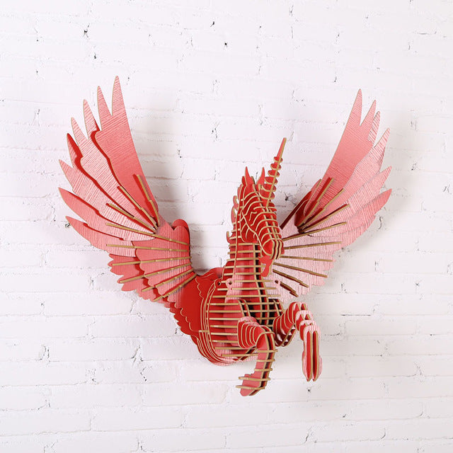 European Style FLYING UNICORN Wood Wall Art Sculpture - 3D Puzzle Animal Wall Decor for Home, Bar & Club - Unique Handmade Wooden Unicorn Wall Hanging (WDM021M) | Perfect for Nursery, Kids Room & Fantasy Themed Decor