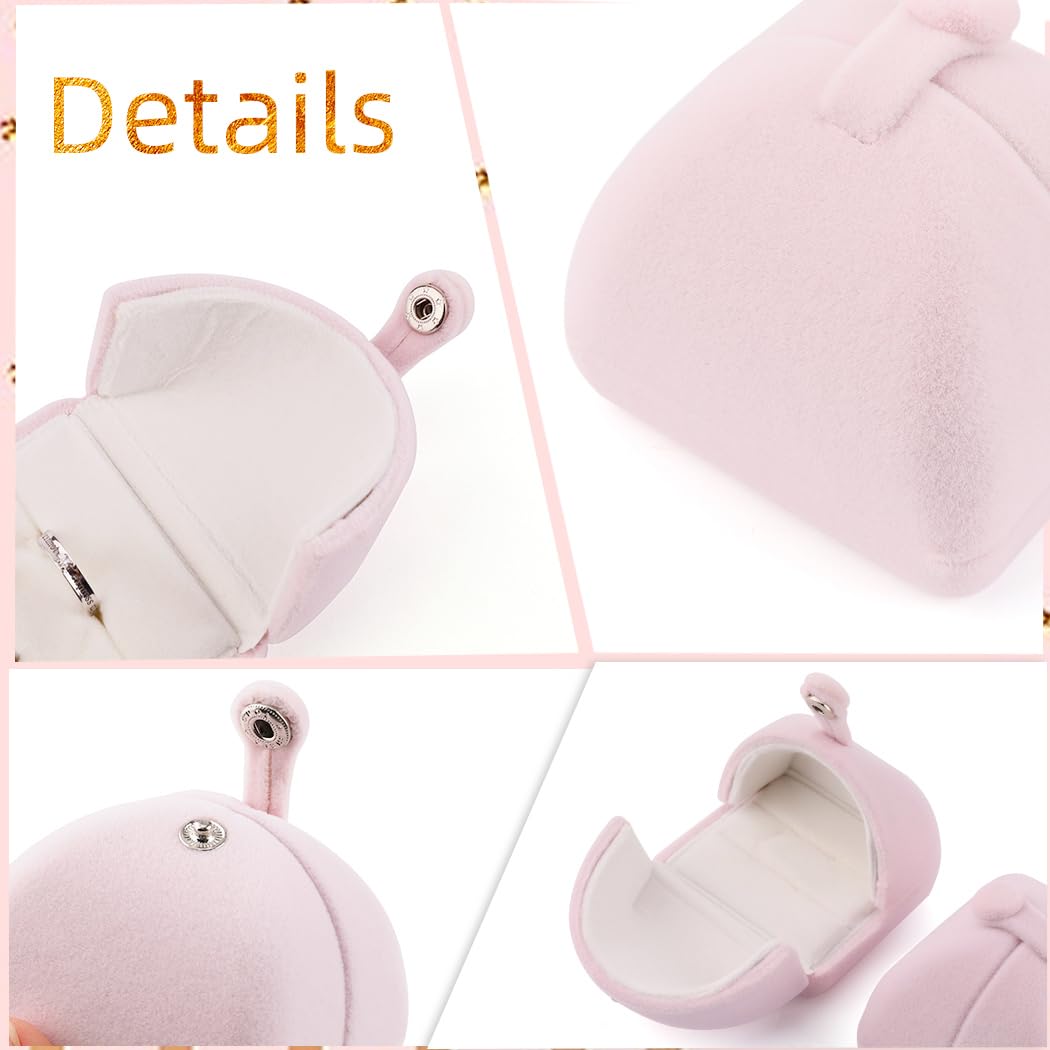 iSuperb Pink Velvet Double Ring Box - Wedding Jewelry Gift Box for Engagement Rings, Anniversary & Proposal - Perfect for Couples' Special Moments (Elegant Ring Storage & Presentation)