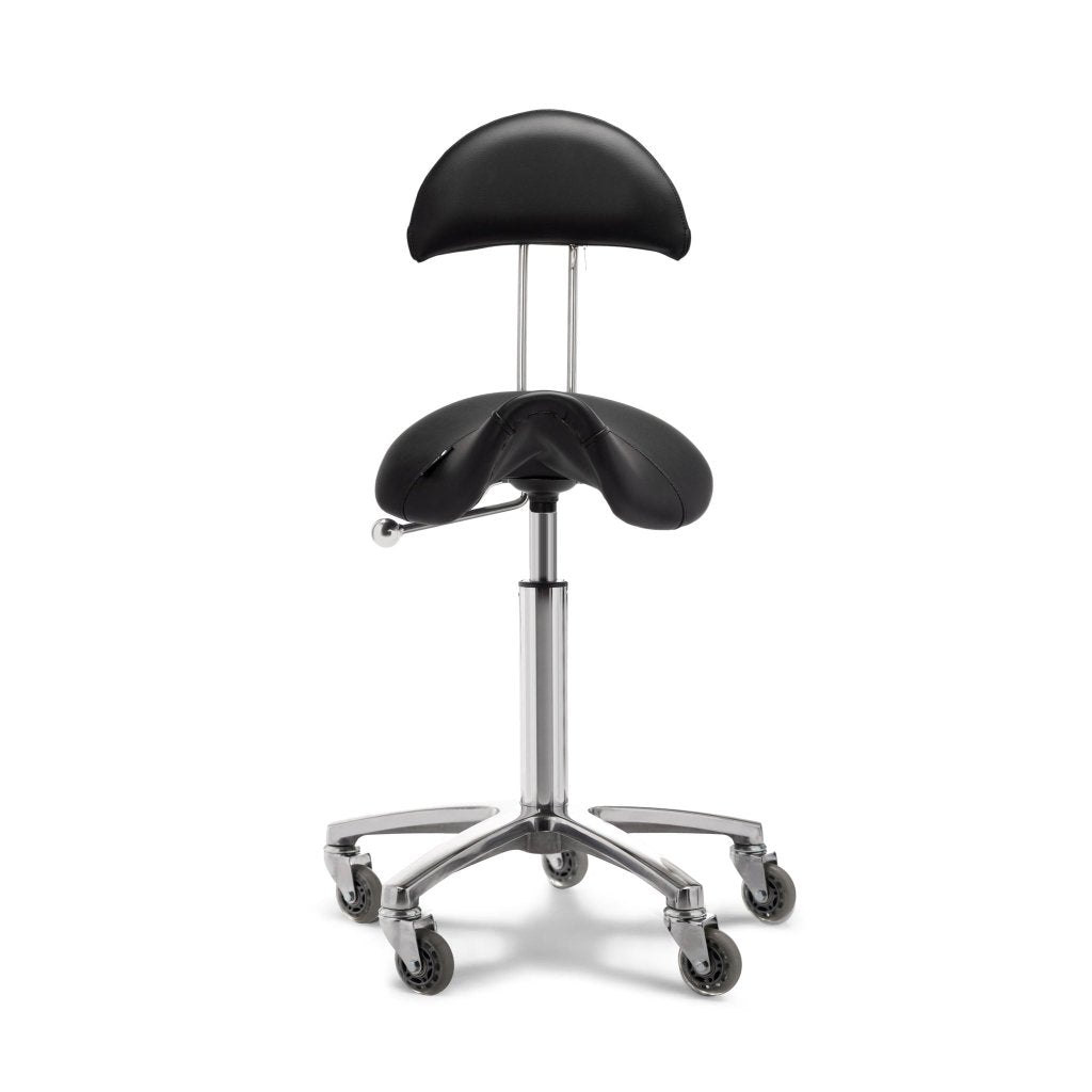 Lanvain Comfort Rolling Salon Stool Chair - Adjustable Chrome Metal Base with Hair-Free Silicone Wheels (Model 56004) - Perfect for Hair Salons, Barber Shops & Home Beauty Stations