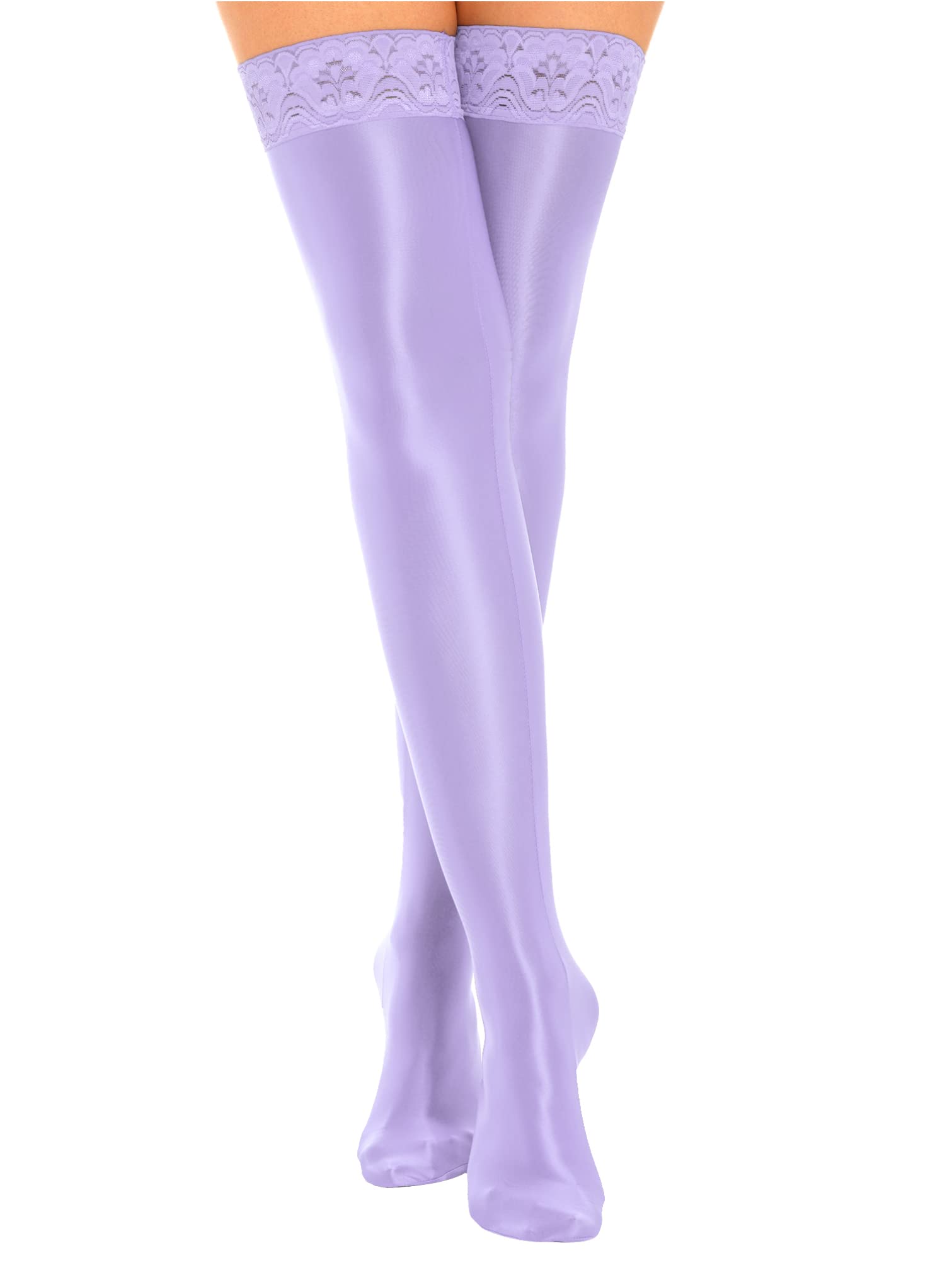 iiniim Women's Silk Thigh High Socks - Ultra Thin Over The Knee Stockings with Lace Trim - Elegant & Comfortable Tights for Party, Date Night or Office Wear