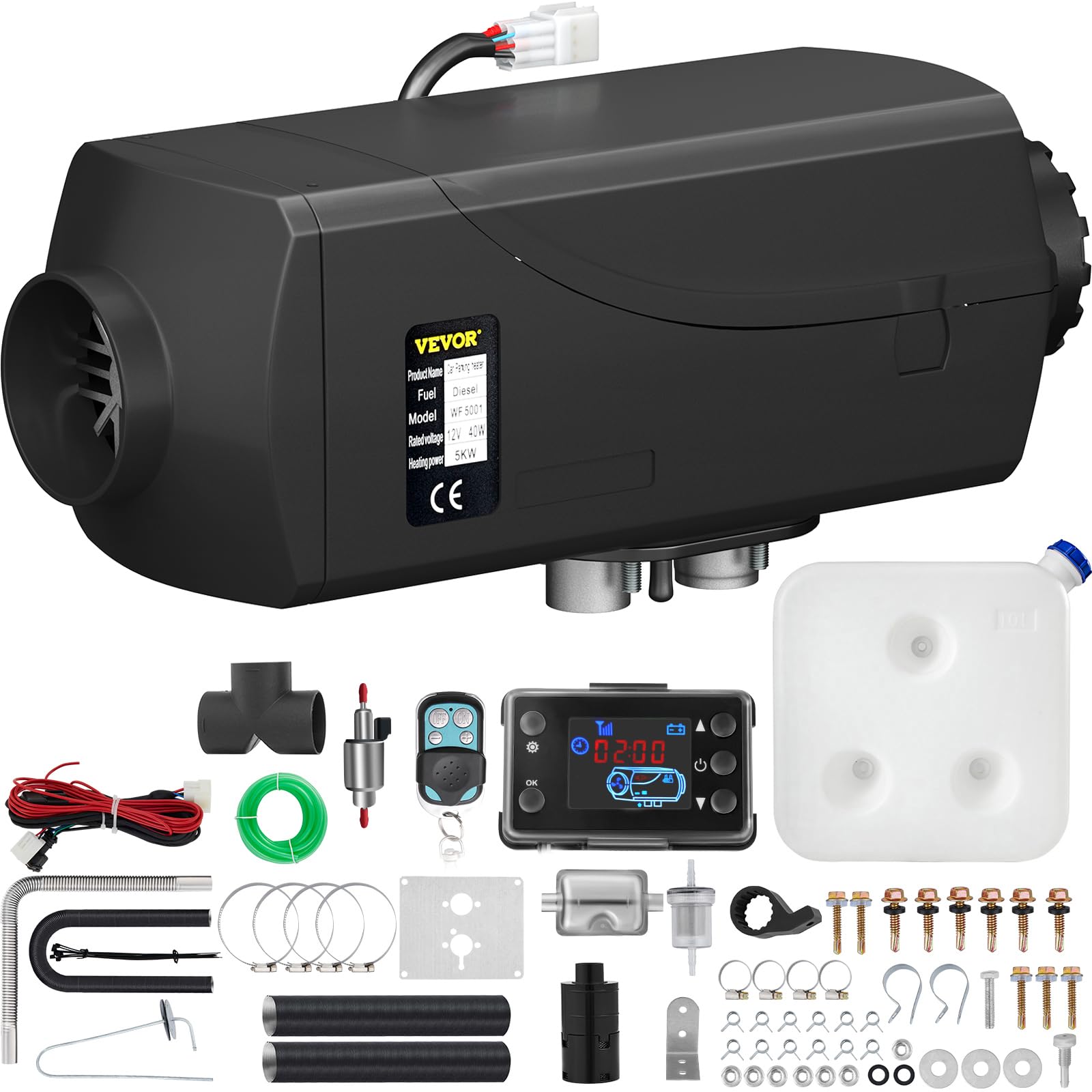 VEVOR 5KW Diesel Heater with Remote Control & LCD Display - Portable Low Noise Diesel Air Heater for Cars, SUVs, RVs, Trailers, Campers, Boats & Garages | Fast Heating Parking & Bunk Heater for Winter Camping, Road Trips & Outdoor Adventures
