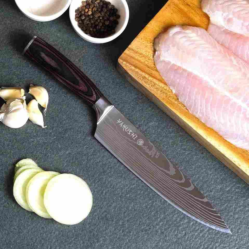 Yakushi™ Classic Chef Knife - 8 Inch Professional Kitchen Knife for Cooking, Slicing, Dicing - High Carbon Stainless Steel Blade with Ergonomic Handle - Perfect for Home Chefs & Professional Kitchens